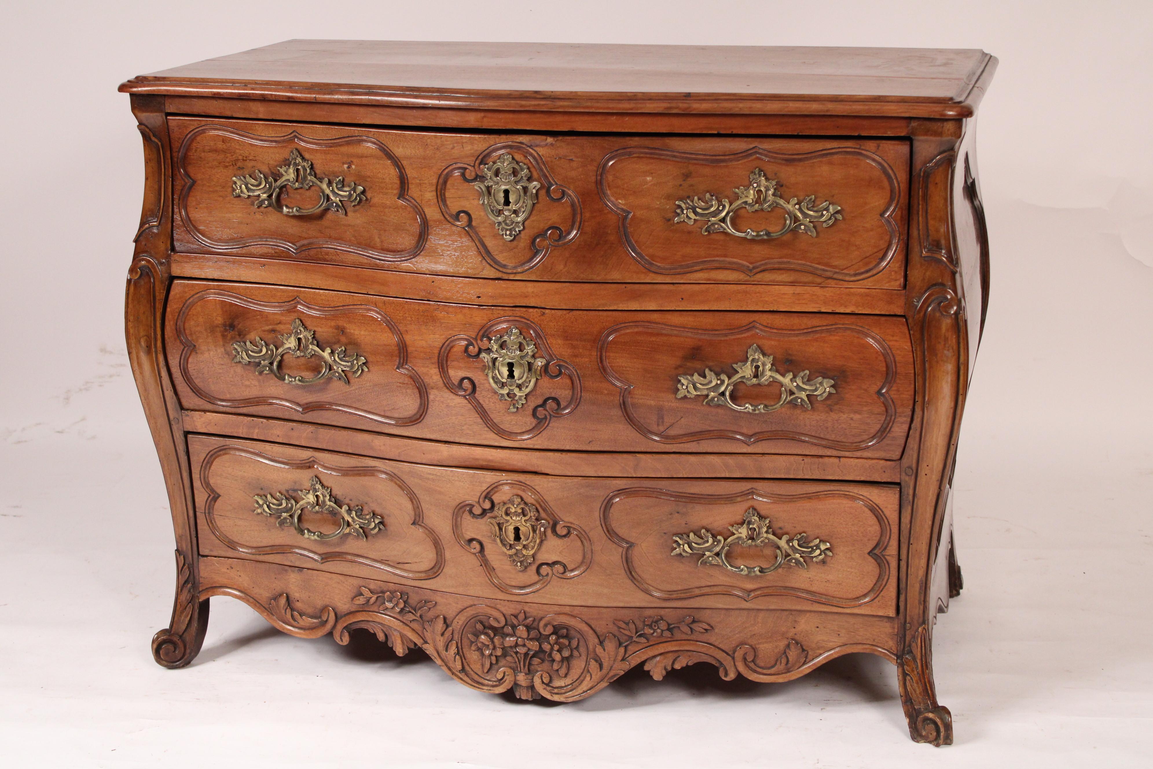 French Antique Louis XV Style Provincial Walnut Bombe Chest of Drawers For Sale