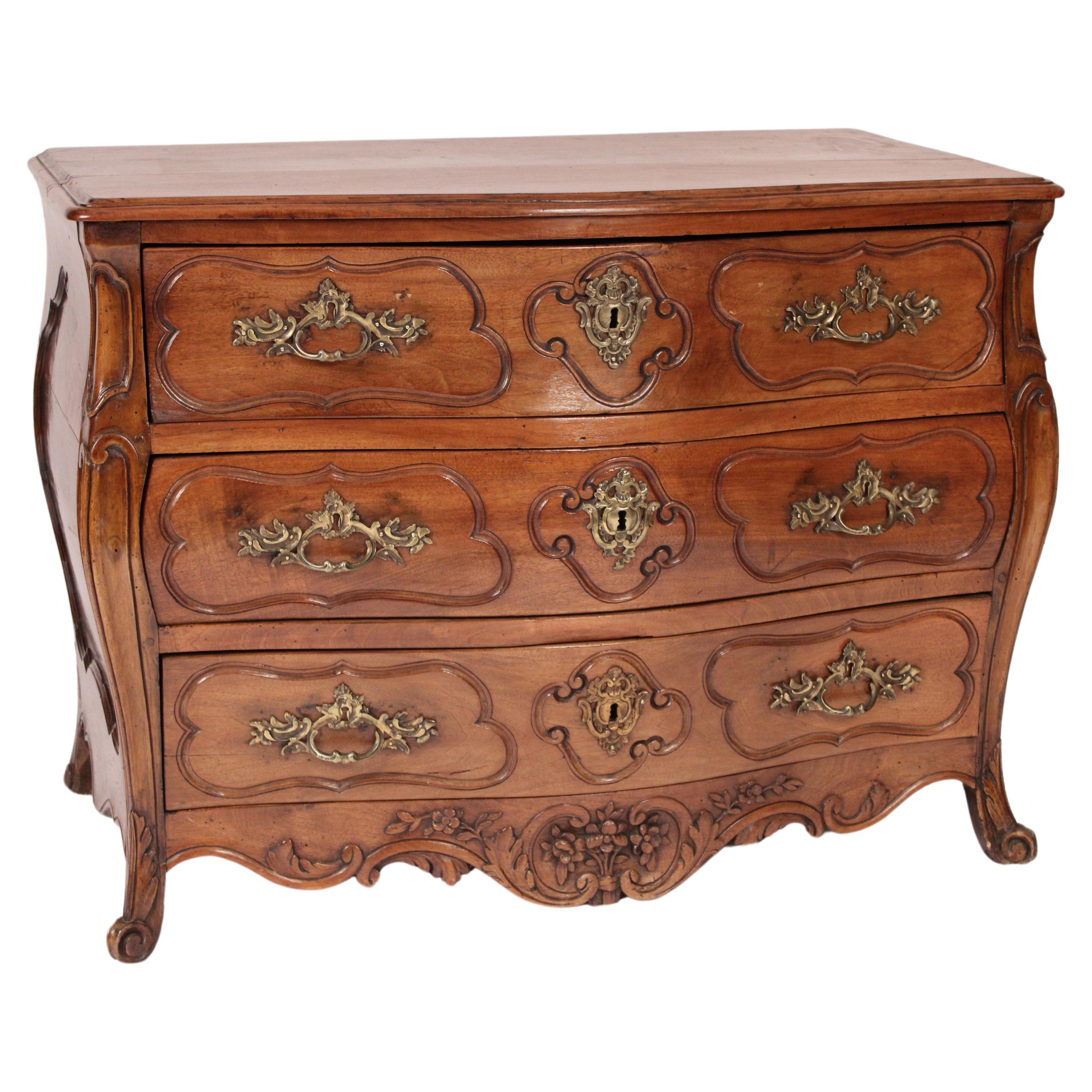 Antique Louis XV Style Provincial Walnut Bombe Chest of Drawers For Sale