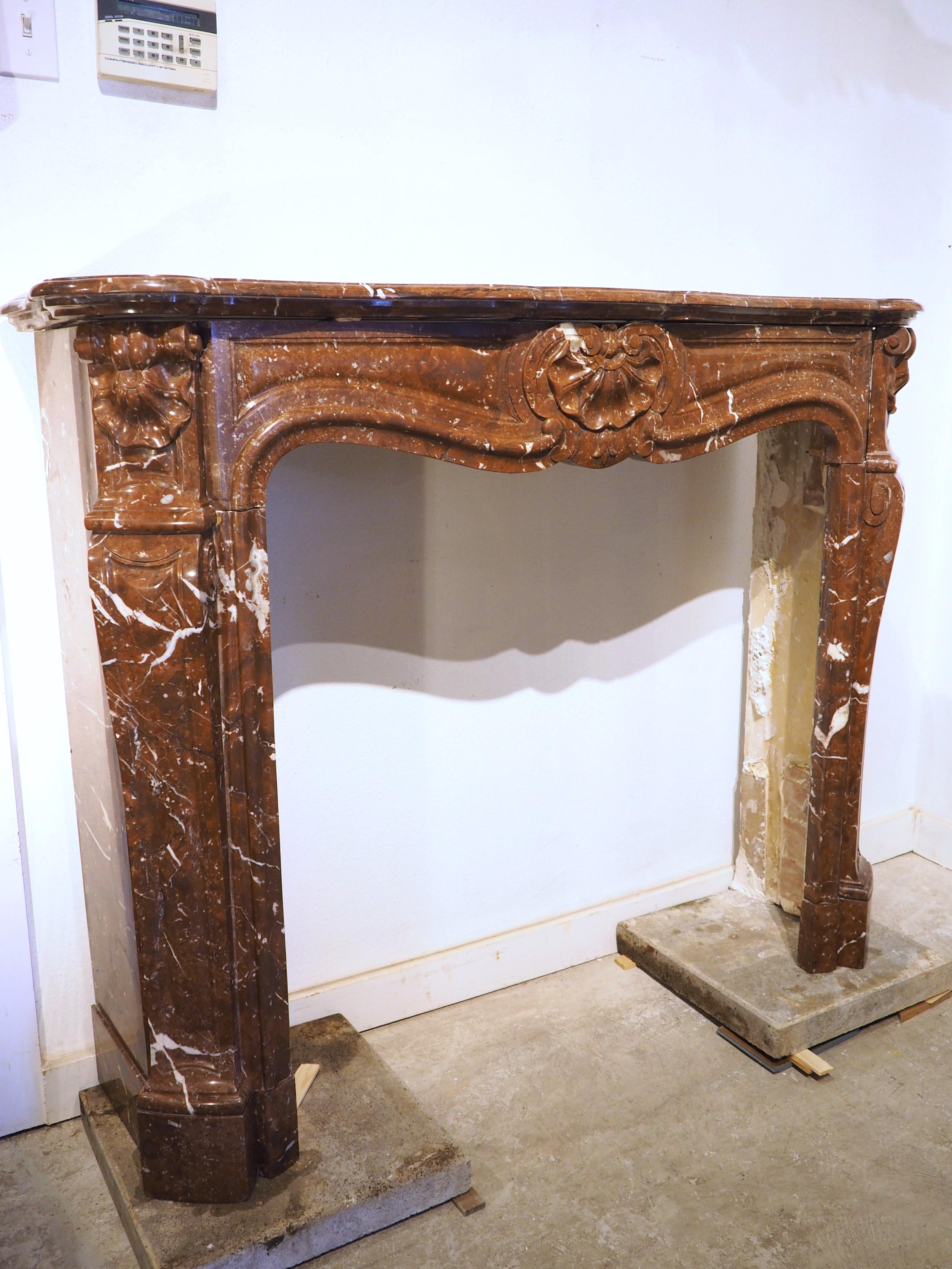 French Antique Louis XV Style Rouge de France Marble Fireplace Mantel, 19th Century For Sale