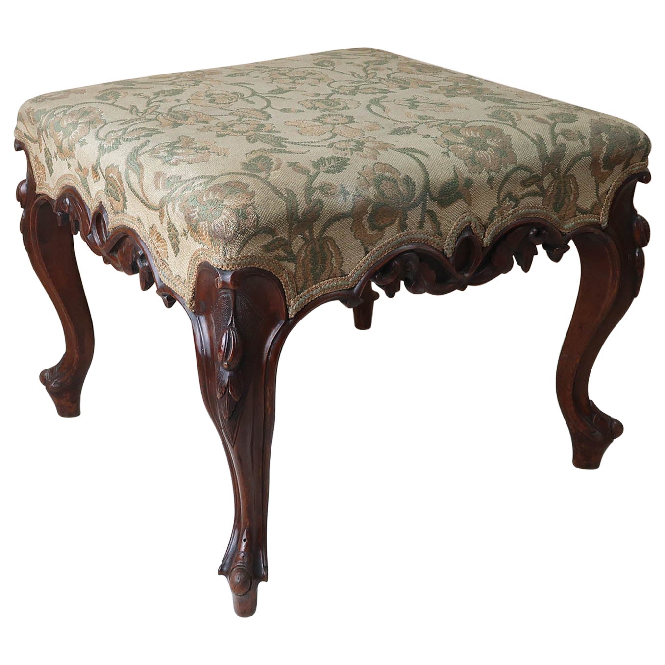 Sgabello antico in stile Luigi XV con arazzo floreale Tappezzeria. Inglese C.1860