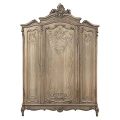 Antique Louis XV Style Stripped Oak Triple Door Armoire