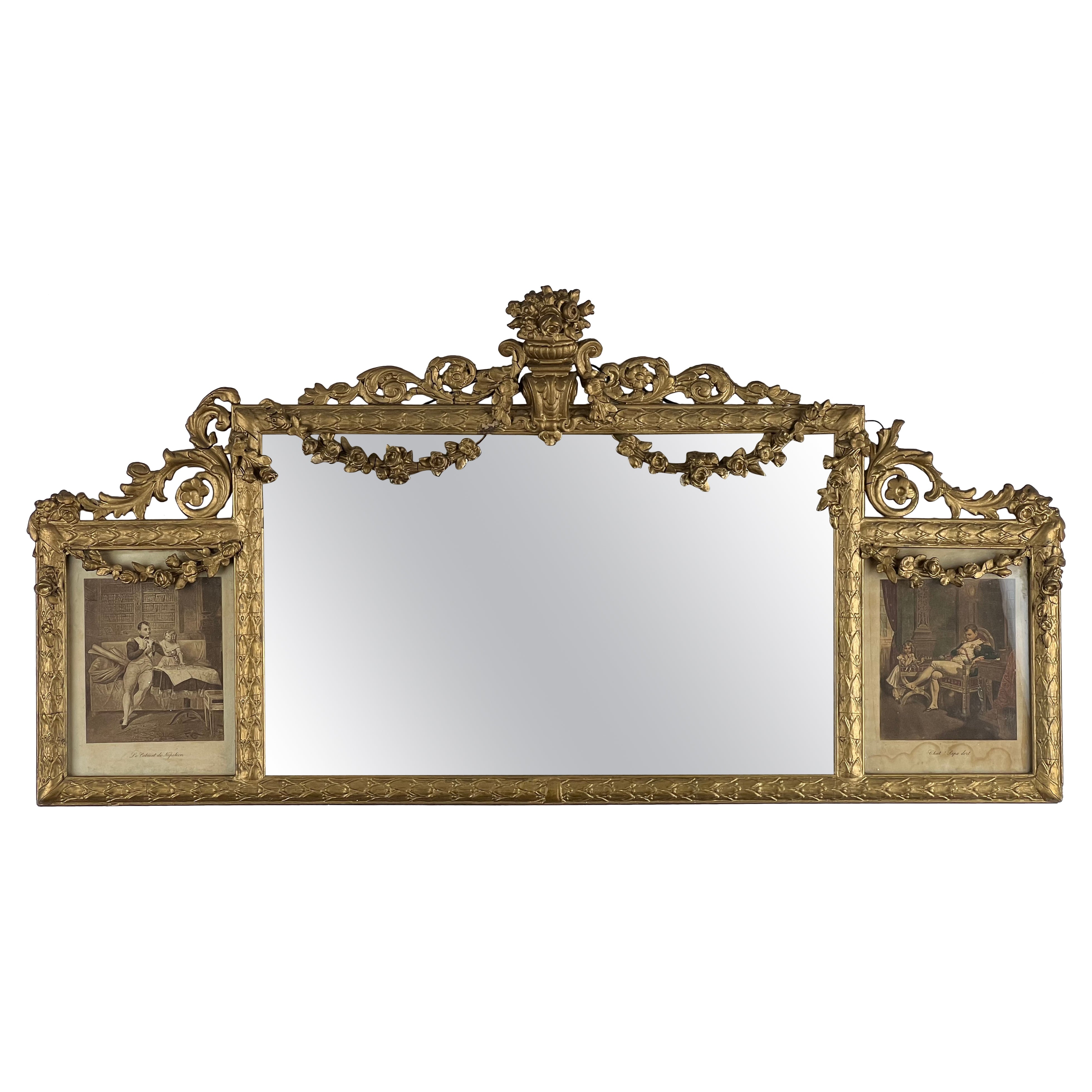 Antiguo Espejo de Tres Paneles Estilo Luis XV Flanqueado por Imágenes de Napoleón en venta