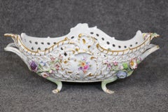 Antique Louis XV Style White Floral Meissen Cross Sword Porcelain Centerpiece