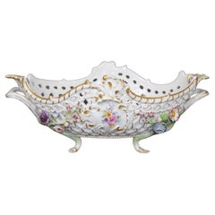 Antique Louis XV Style White Floral Meissen Cross Sword Porcelain Centerpiece