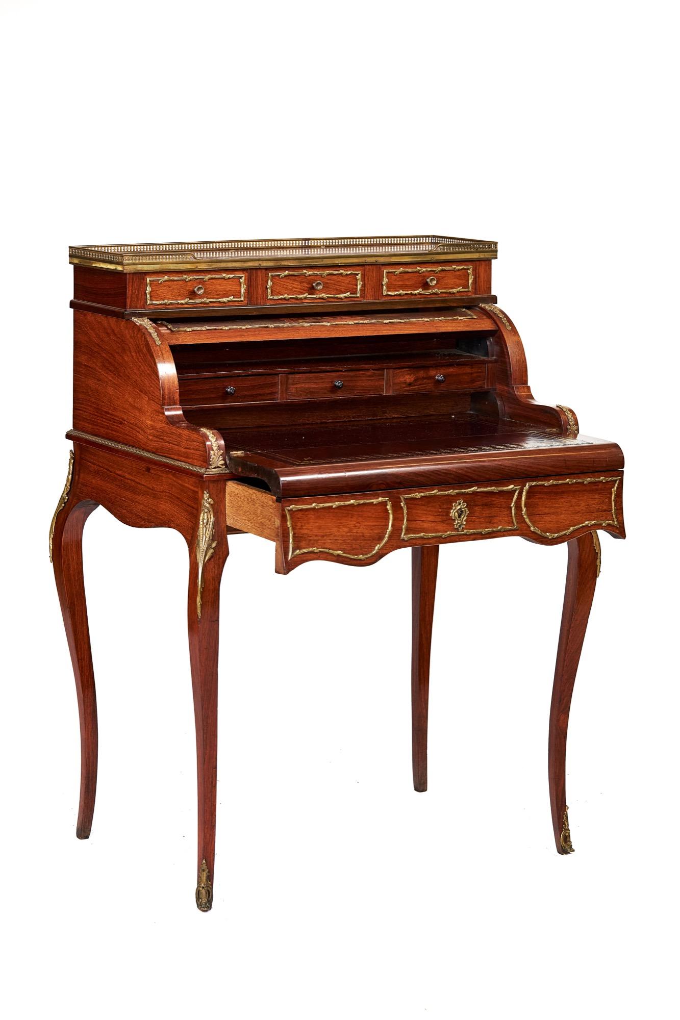 French Antique Louis XV Vernis Martin Style Rosewood Bureau De Dame