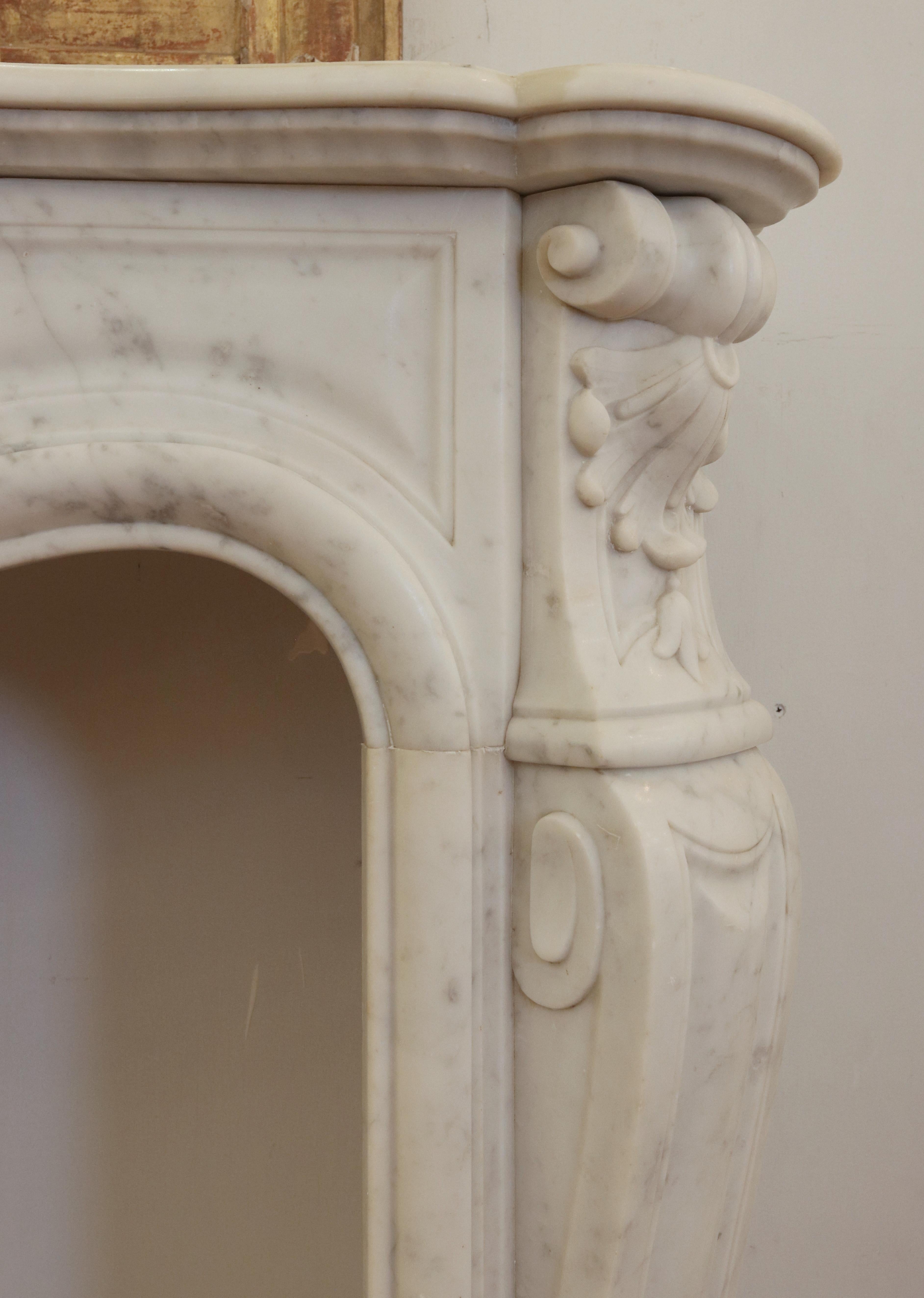 Antique Louis XV White Marble Fireplace Mantel 6
