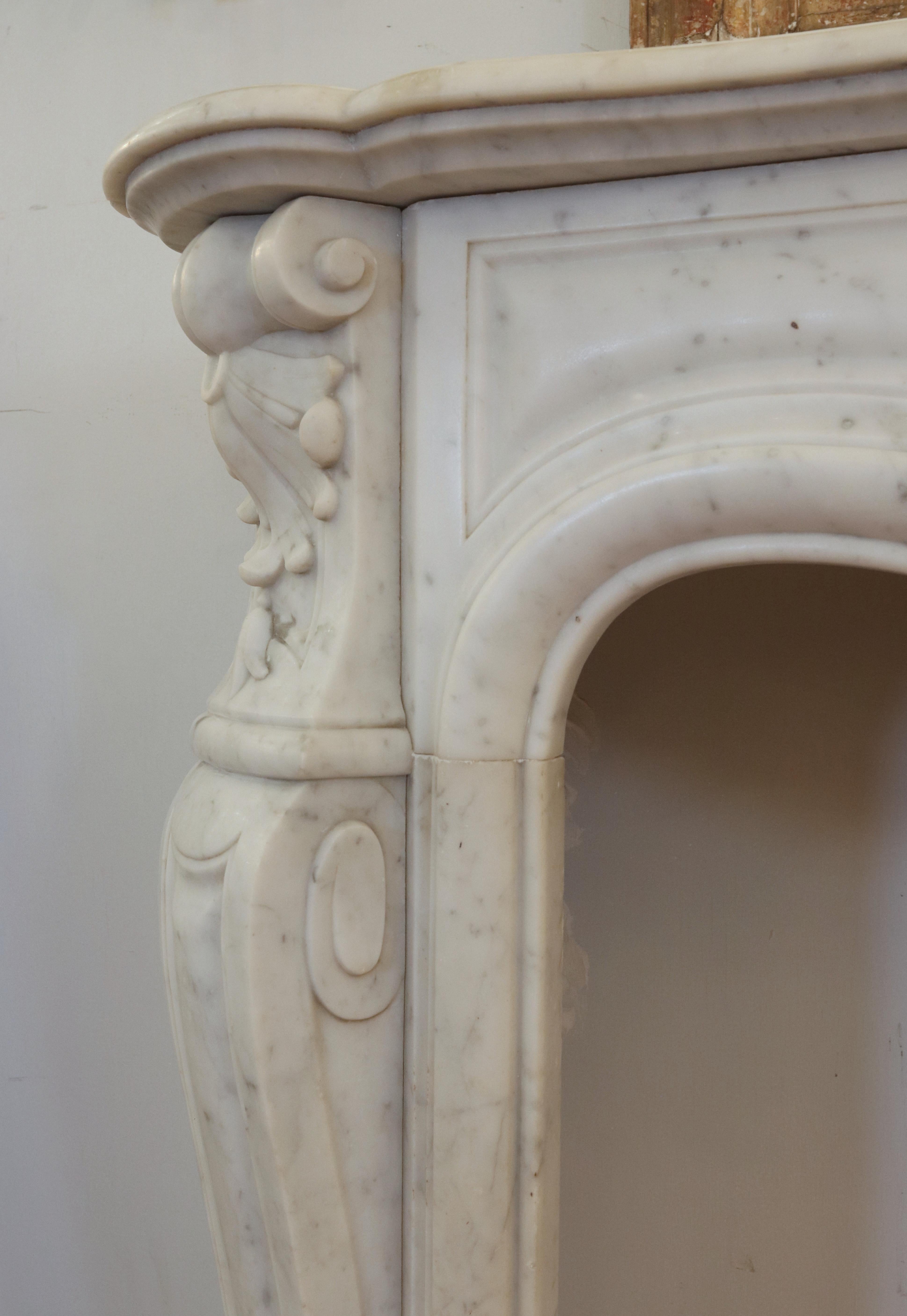 Antique Louis XV White Marble Fireplace Mantel 7