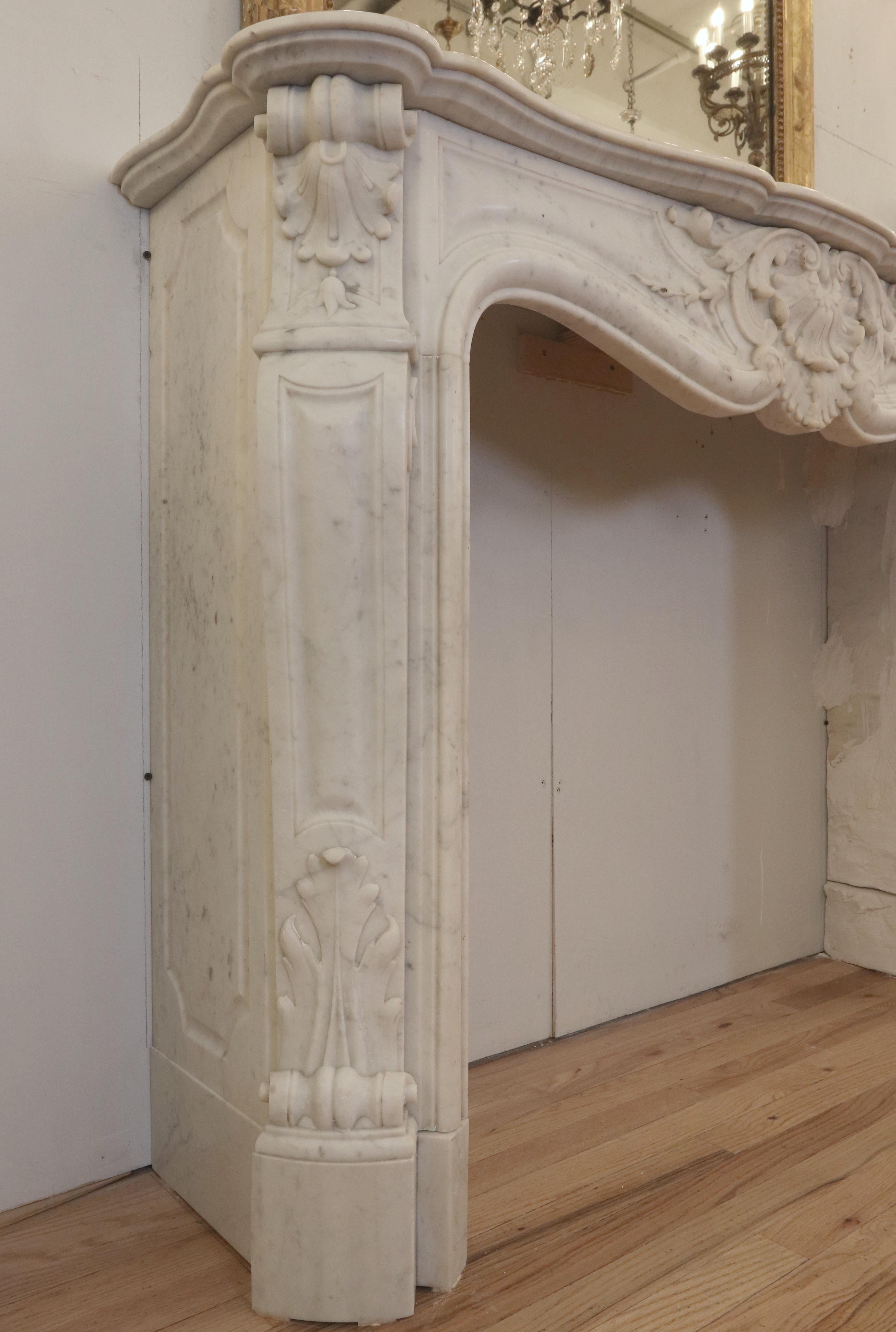 Antique Louis XV White Marble Fireplace Mantel 8