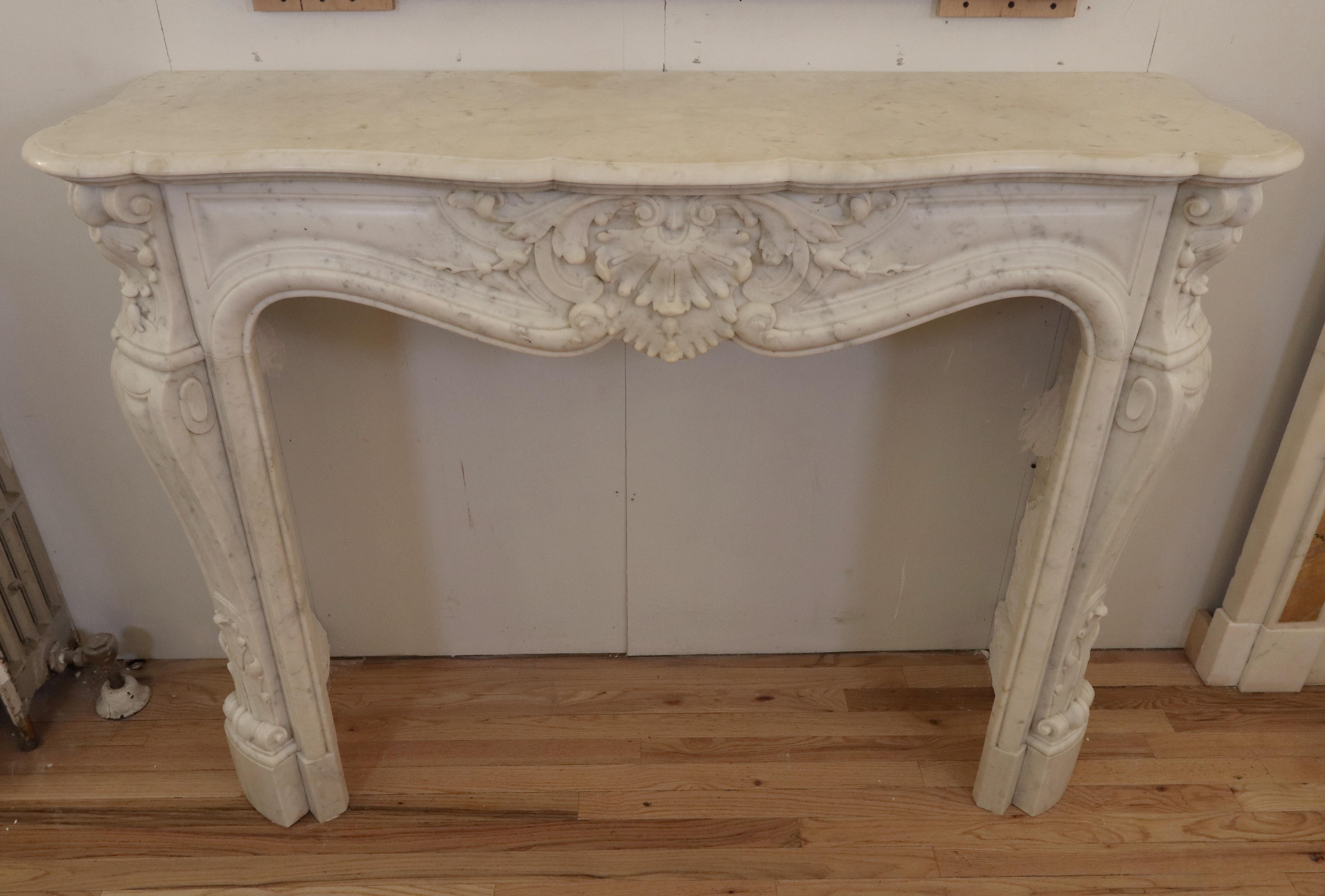 Antique Louis XV White Marble Fireplace Mantel 10