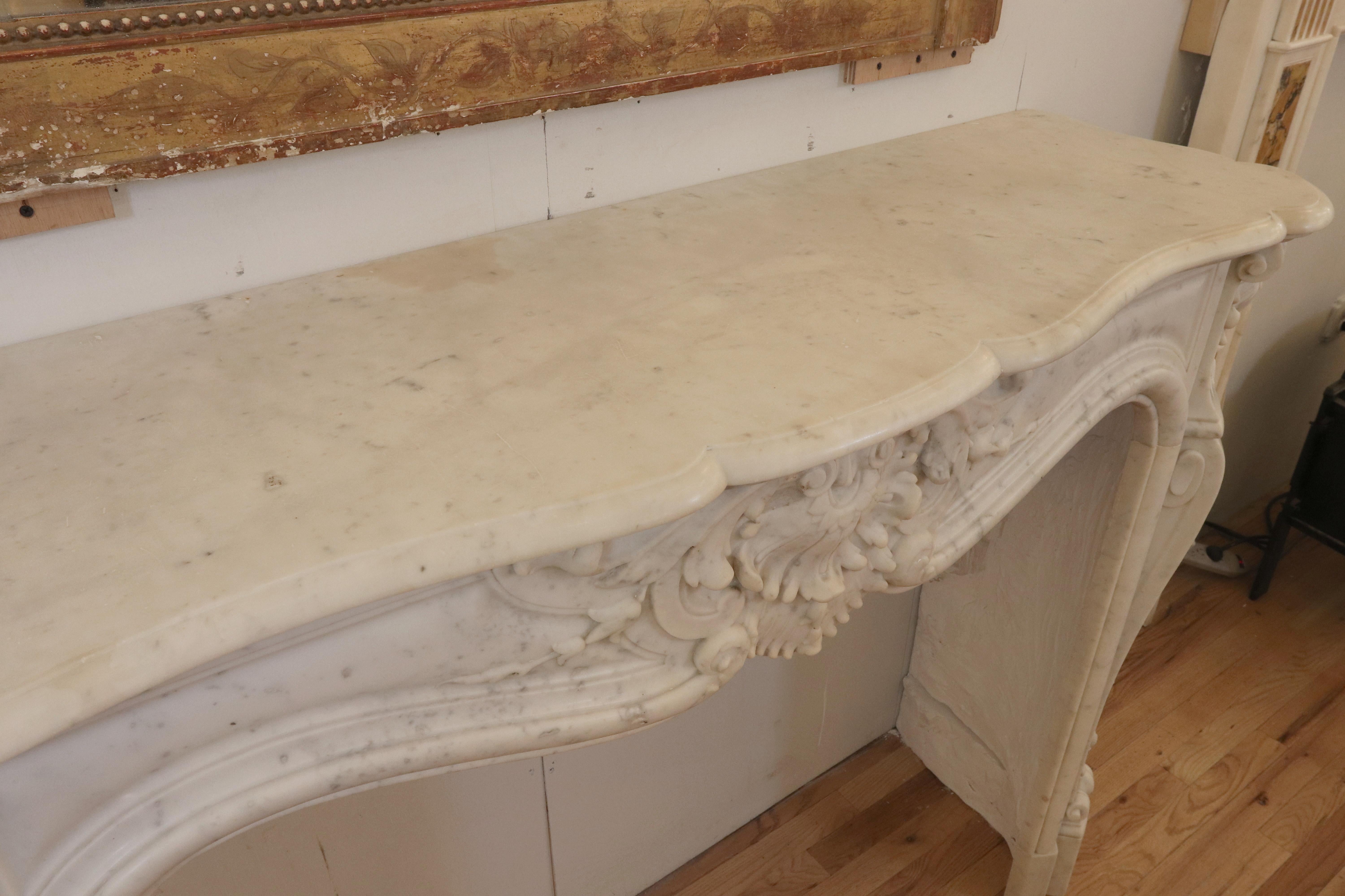Antique Louis XV White Marble Fireplace Mantel 11