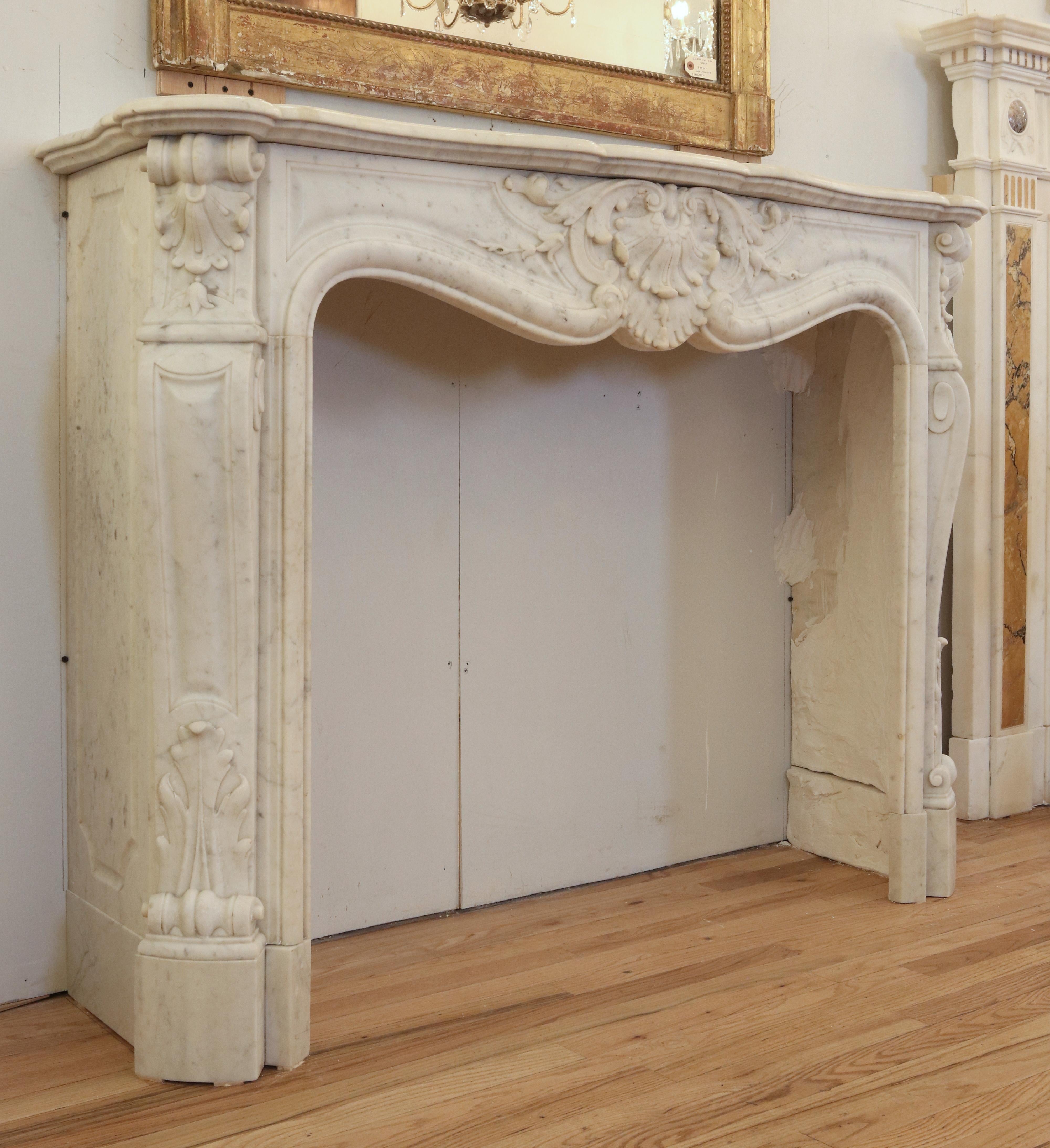 20th Century Antique Louis XV White Marble Fireplace Mantel