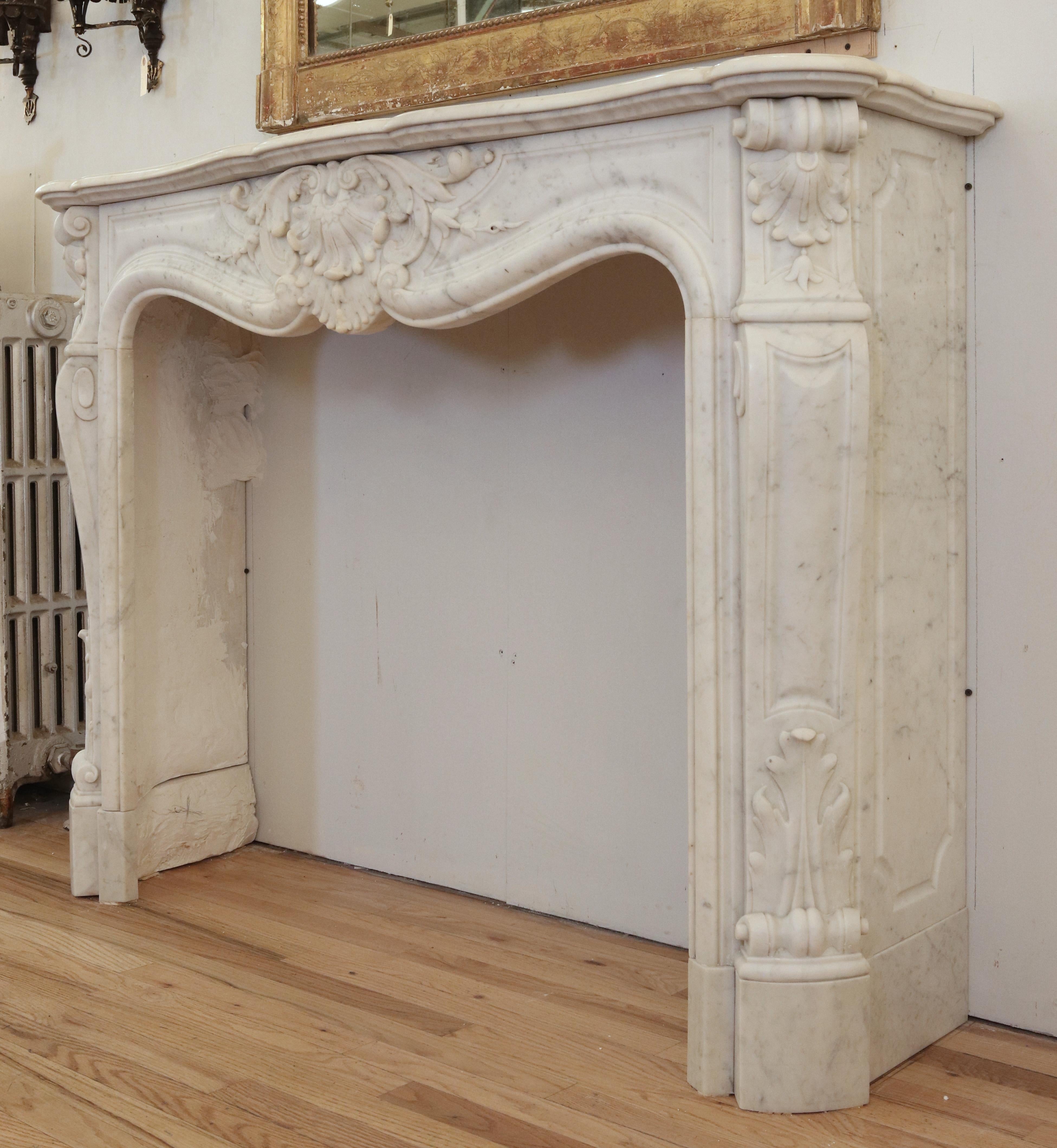 Antique Louis XV White Marble Fireplace Mantel 1