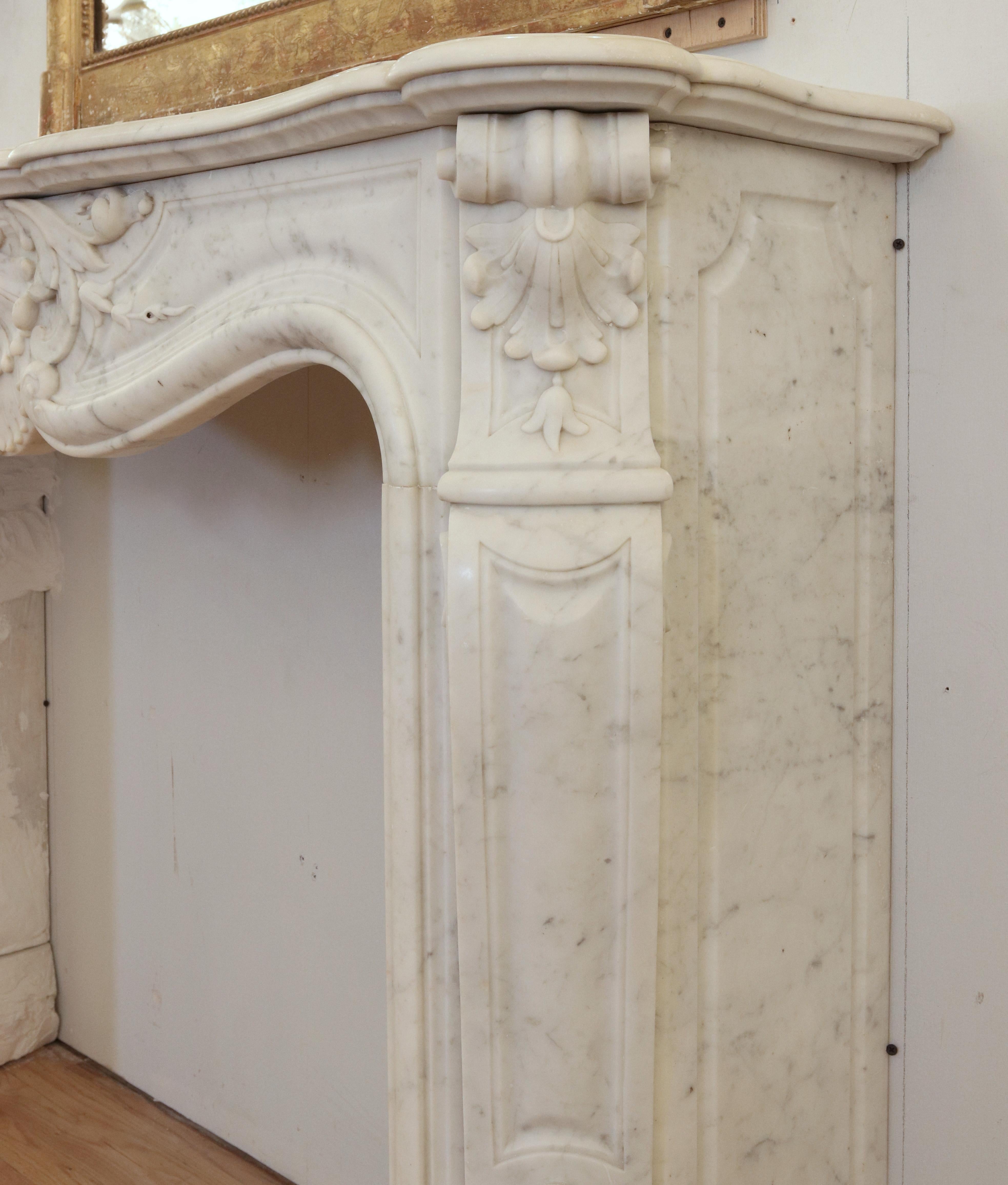 Antique Louis XV White Marble Fireplace Mantel 2