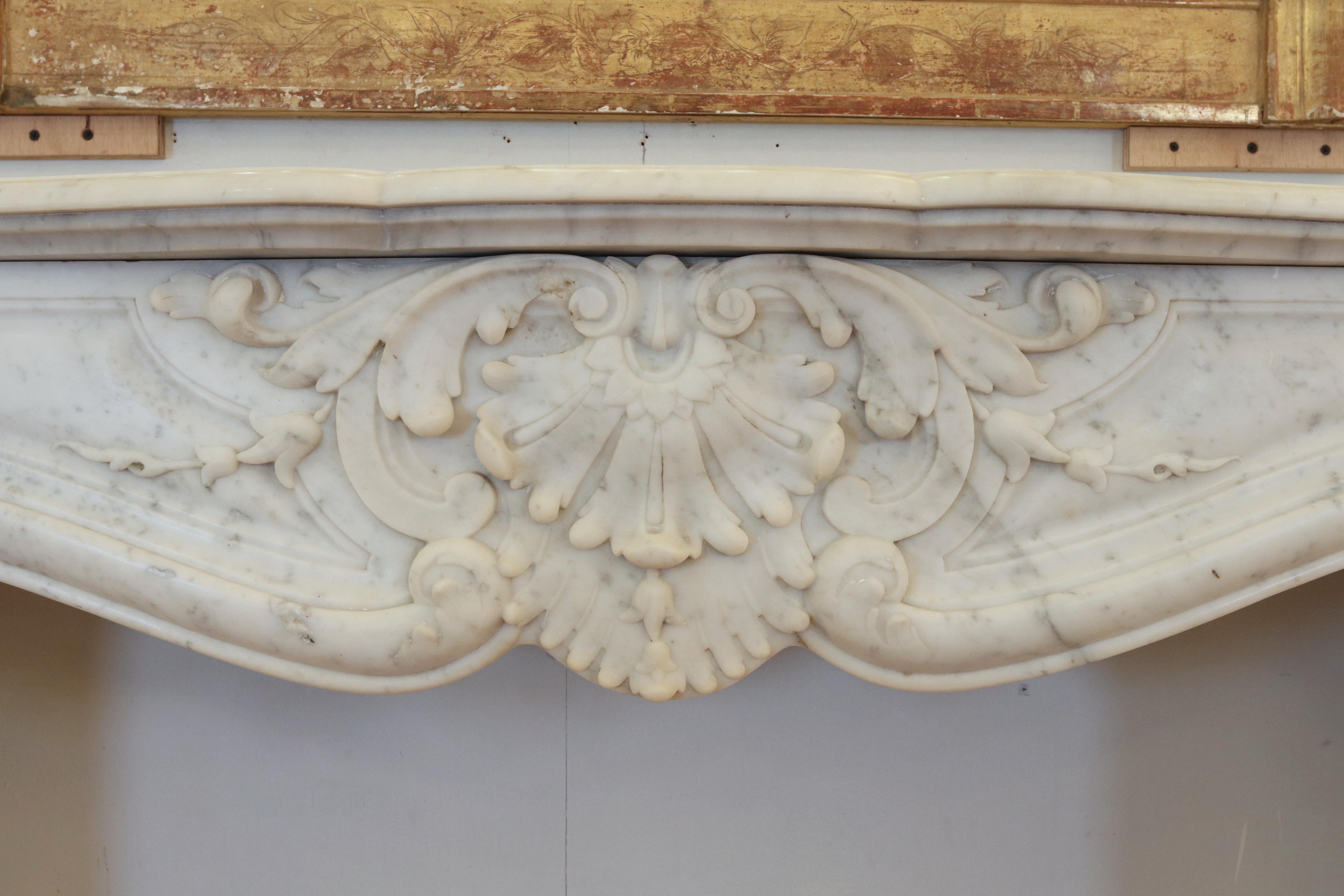 Antique Louis XV White Marble Fireplace Mantel 4