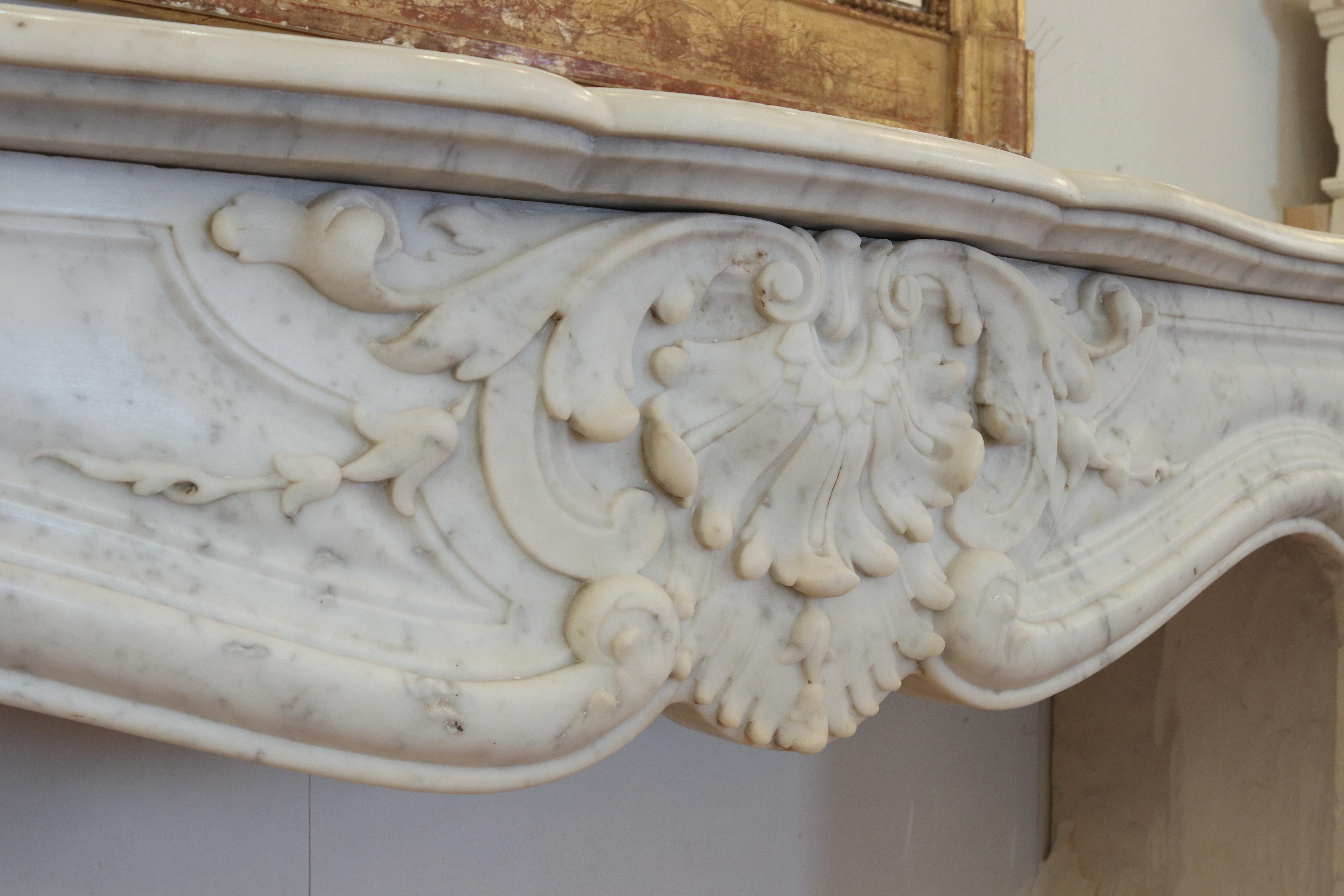 Antique Louis XV White Marble Fireplace Mantel 5
