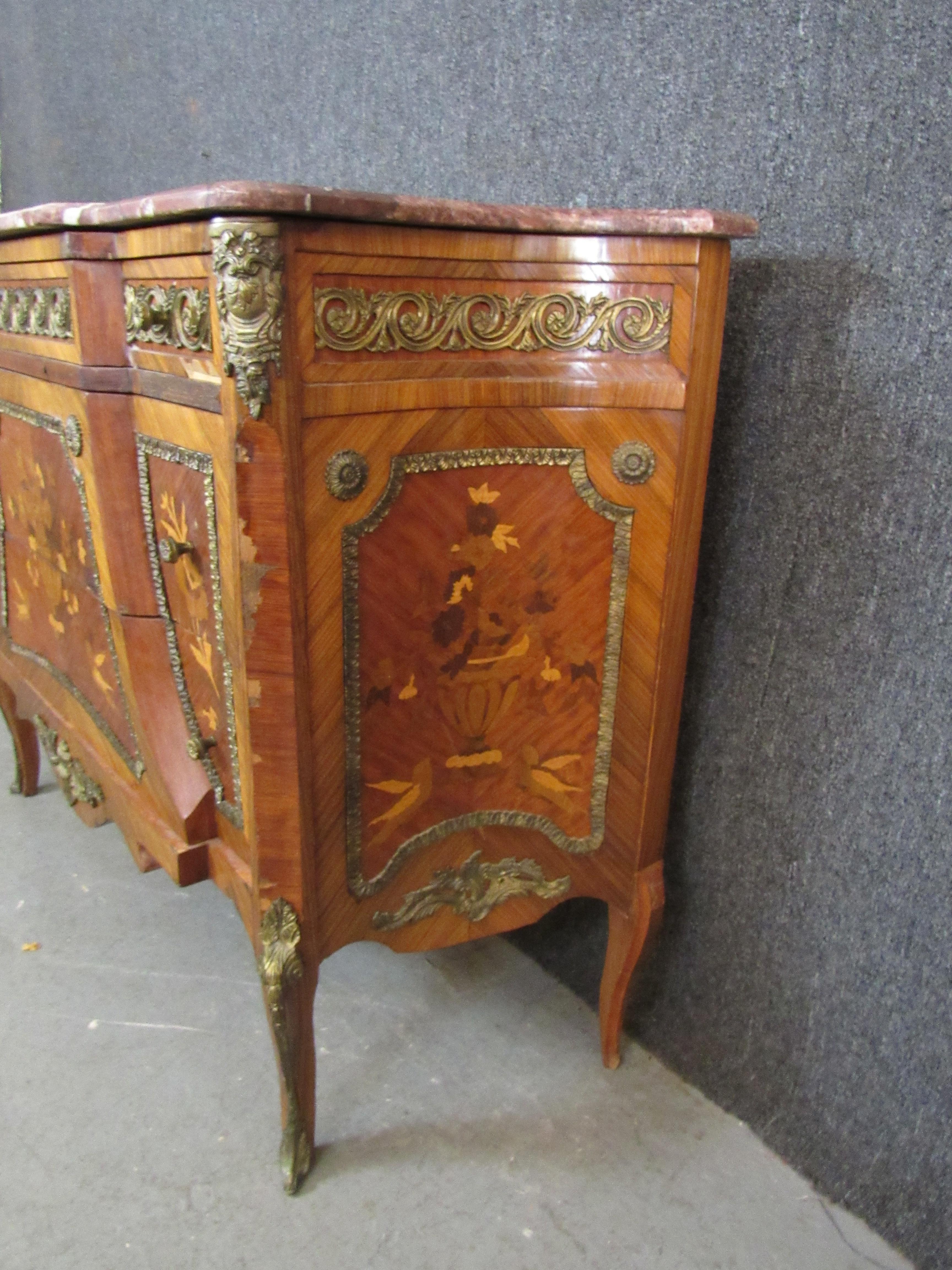19th Century Antique Louis XV Zebrawood Marquetry Commode