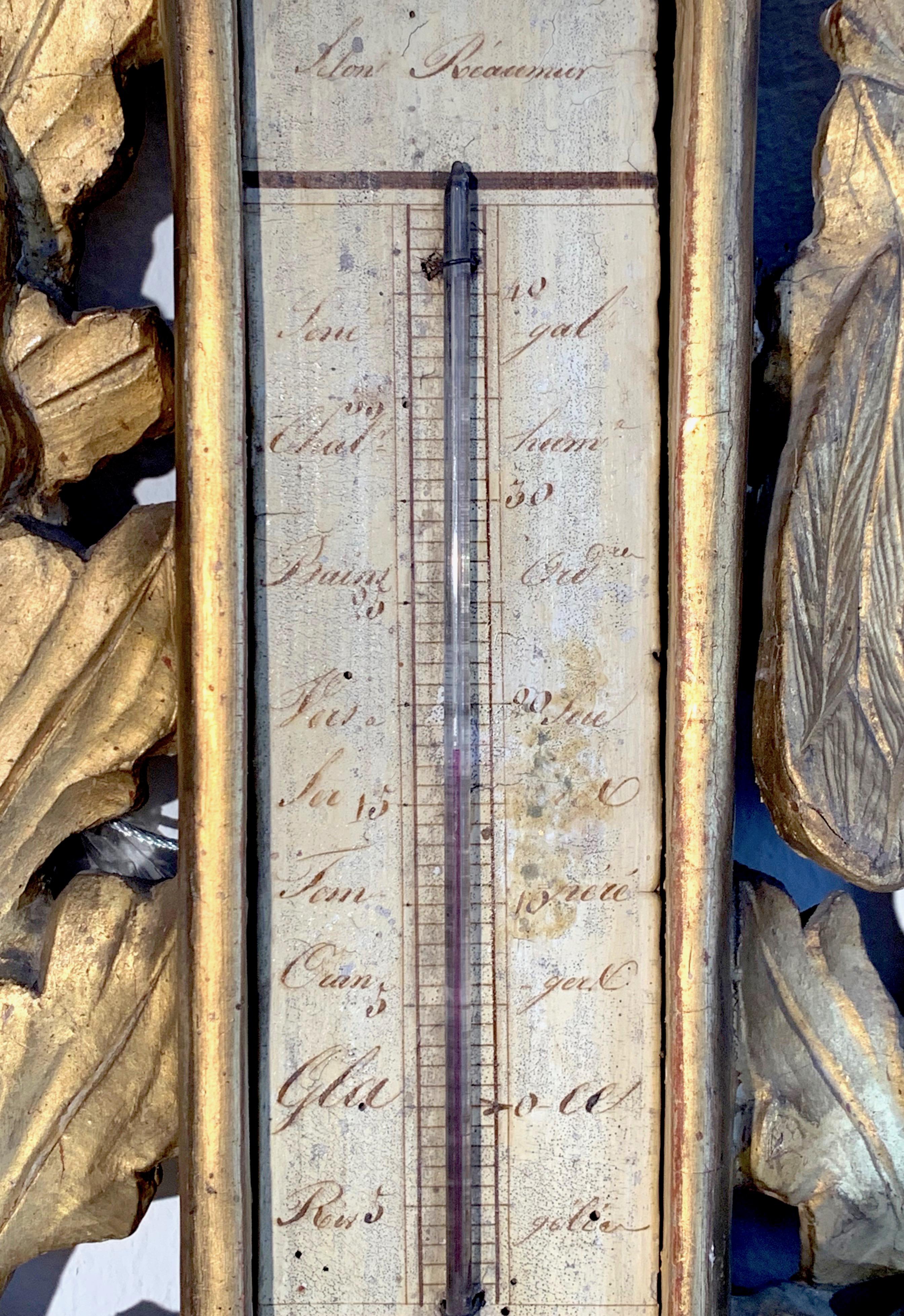 Antique Louis XVI 1775 Paris Beech Wood Barometer and Thermometer for a Hunter In Good Condition In Munich, DE