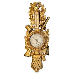 Baromètre et thermomètre ancien en bois de hêtre de style Louis XVI 1775 pour chasseur, Paris