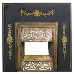 Antique Louis XVI, 19 C. Cast Iron Fireplace Insert w/ Ormolu Details