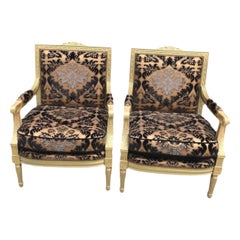 Antique Louis XVI Armchair with Carved Gold Frame Newly Reupholstered