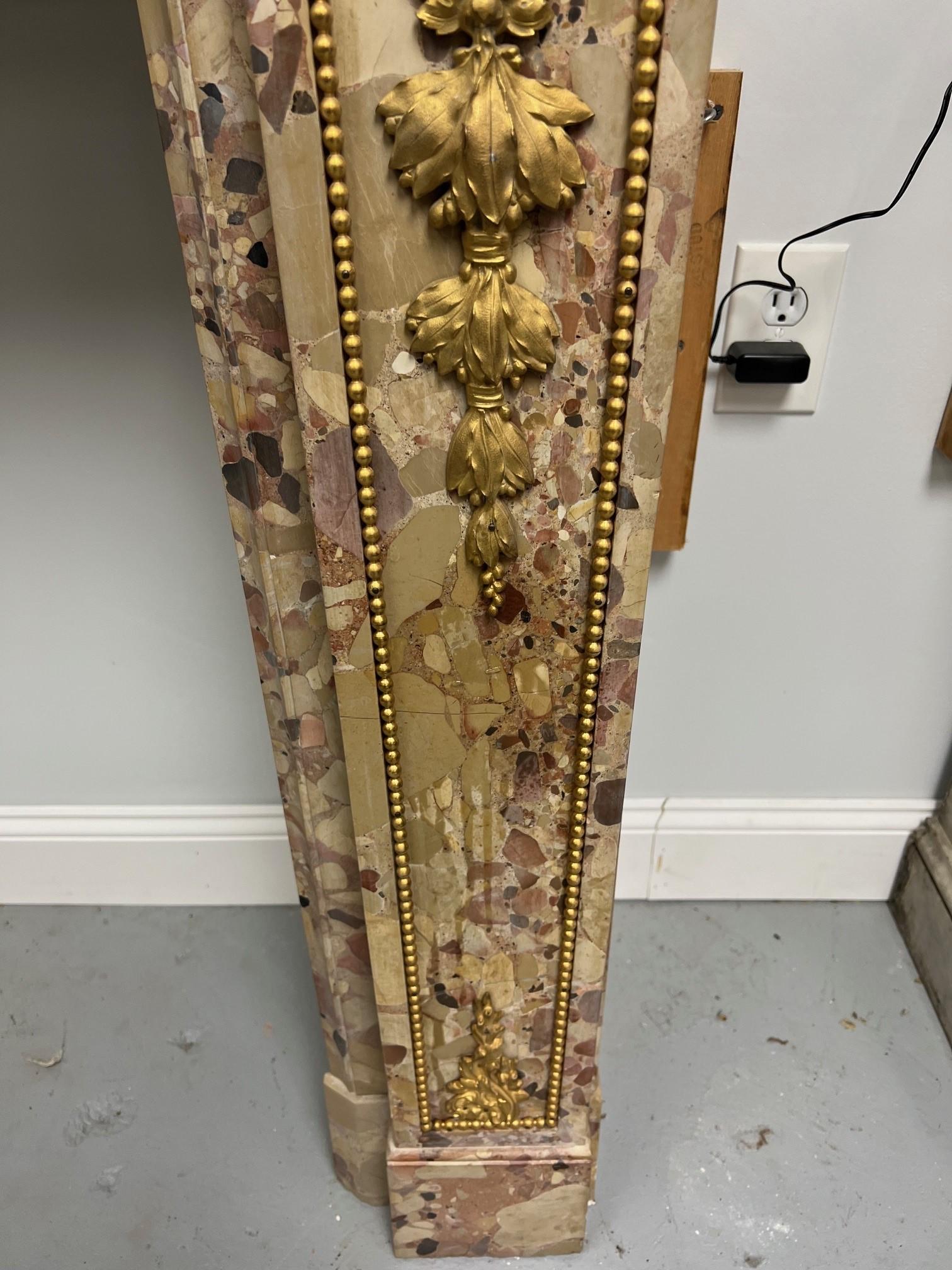 Antique Louis XVI Breche d'Alep Marble Fireplace Mantel with Bronze Ormolu  For Sale 5