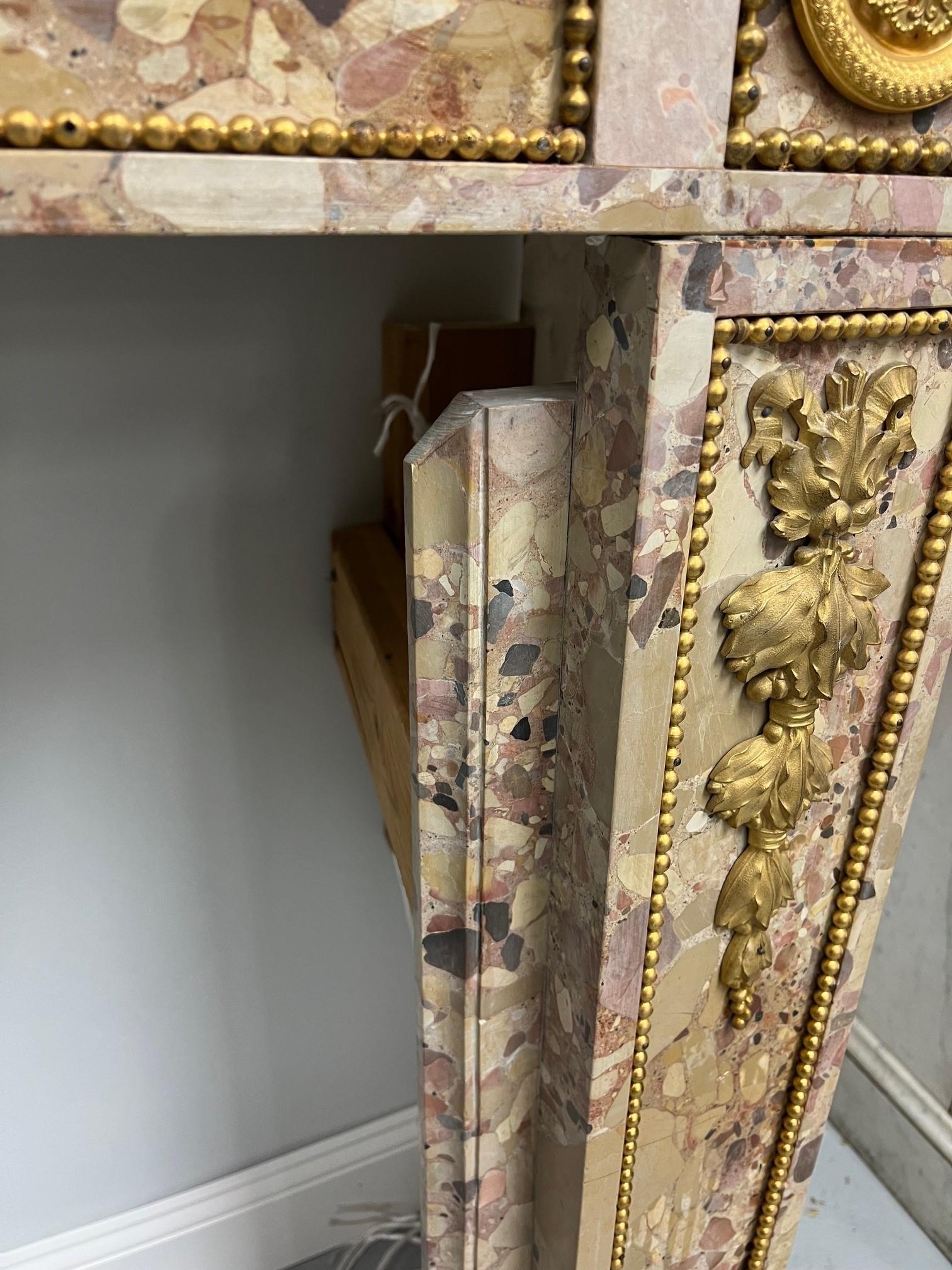 Antique Louis XVI Breche d'Alep Marble Fireplace Mantel with Bronze Ormolu  For Sale 14