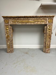 Antique Louis XVI Breche d'Alep Marble Fireplace Mantel with Bronze Ormolu