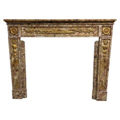 Antique Louis XVI Breche d'Alep Marble Fireplace Mantel with Bronze Ormolu