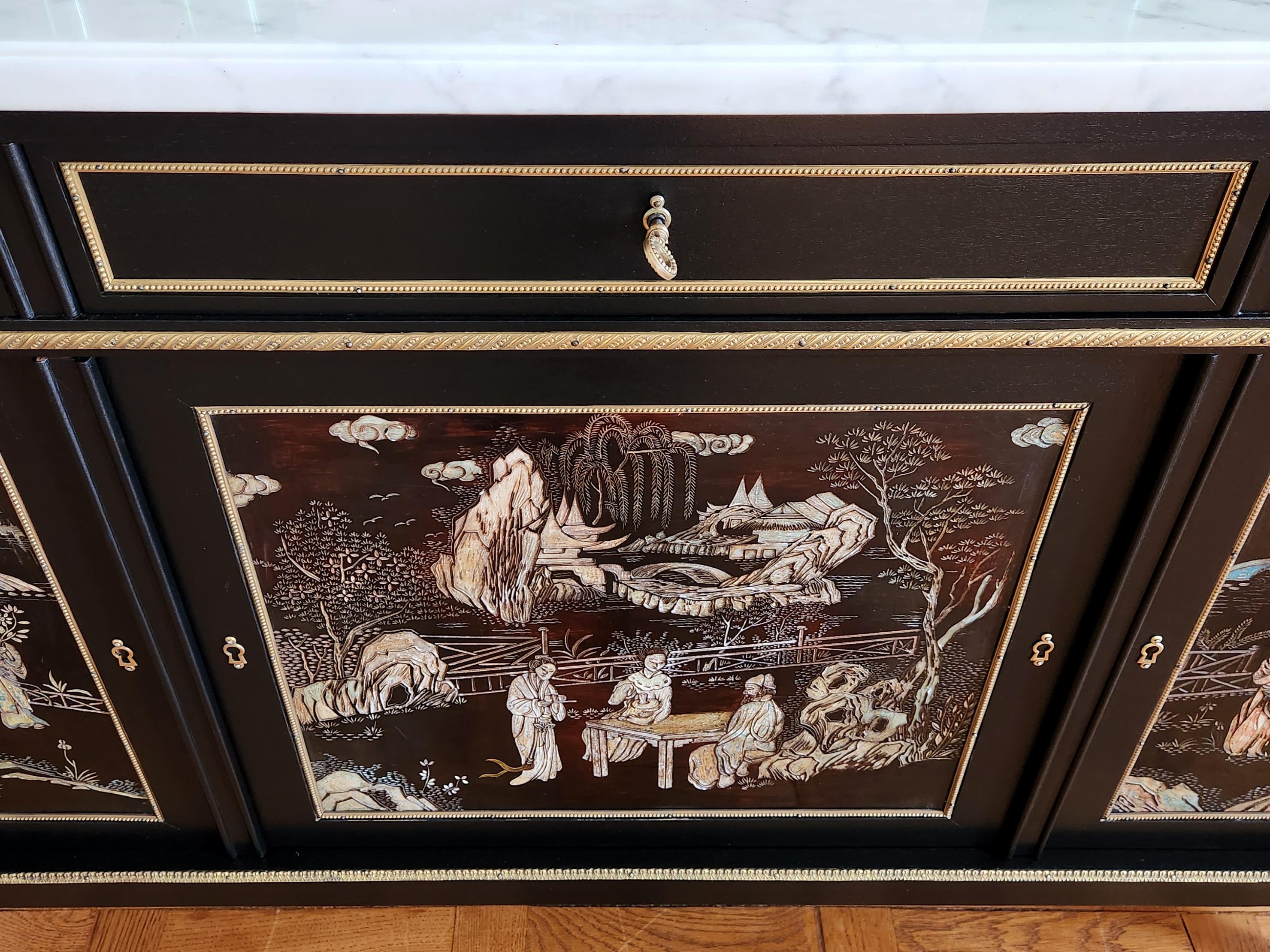 Antico buffet Luigi XVI Coromandel, marmo di Carrara e bronzo, XIX secolo in vendita 4