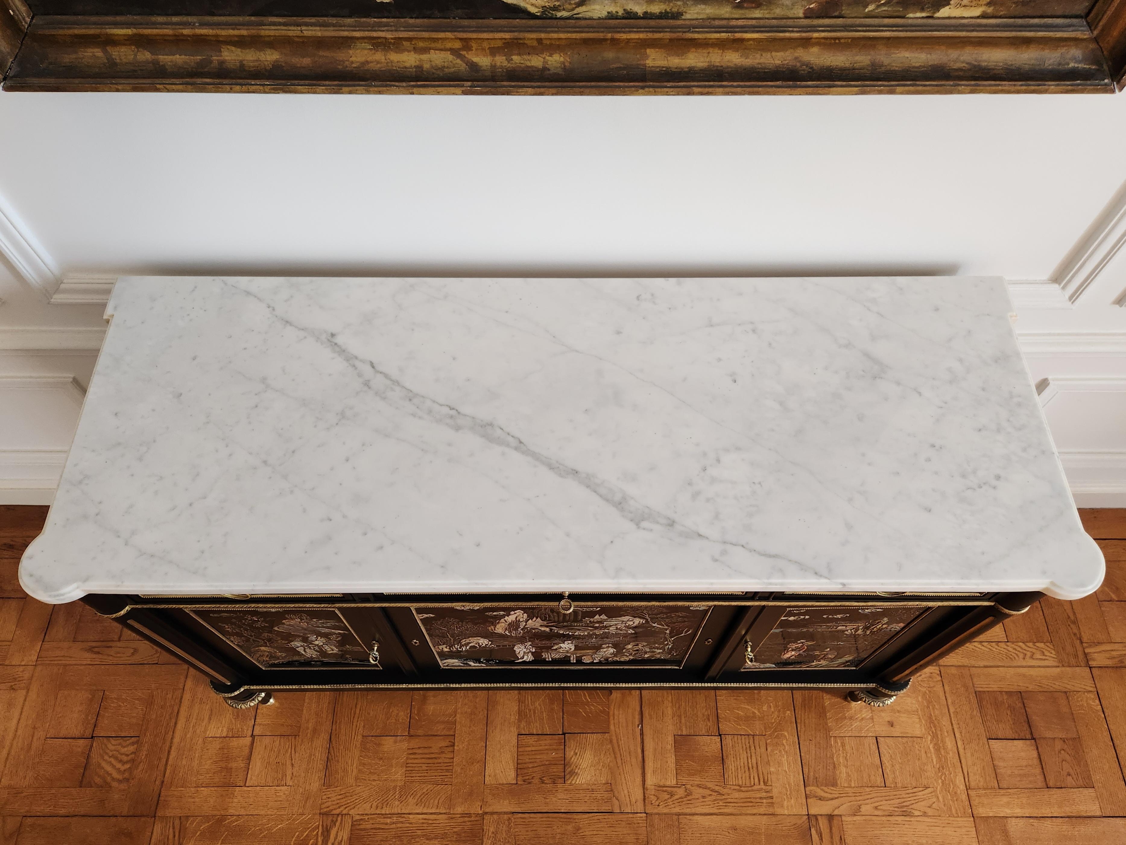 Antico buffet Luigi XVI Coromandel, marmo di Carrara e bronzo, XIX secolo in vendita 10