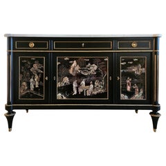 Antique Louis XVI Buffet Coromandel, Carrara Marble and Bronze, 19th Century