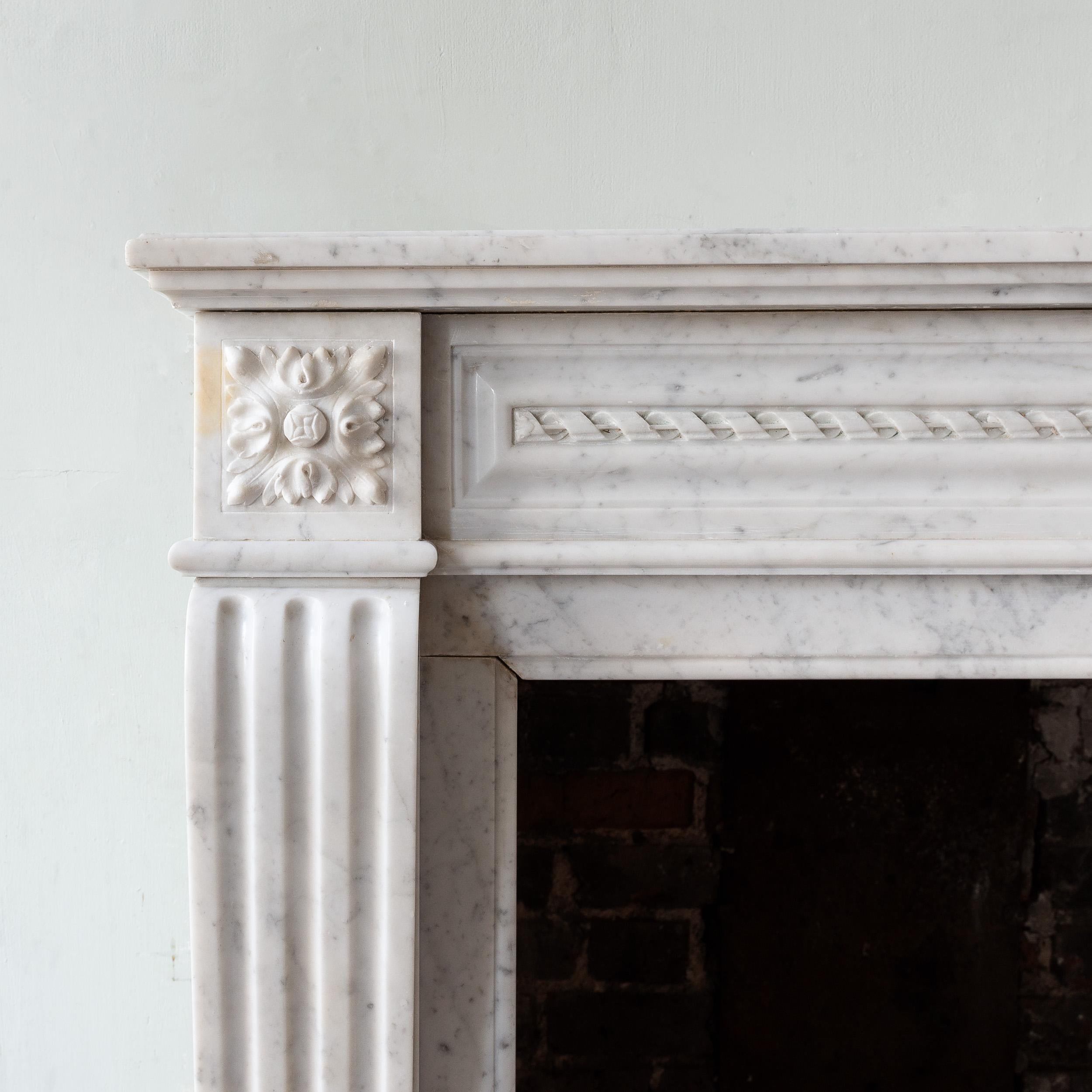 French Antique Louis XVI Carrara Marble Fireplace For Sale