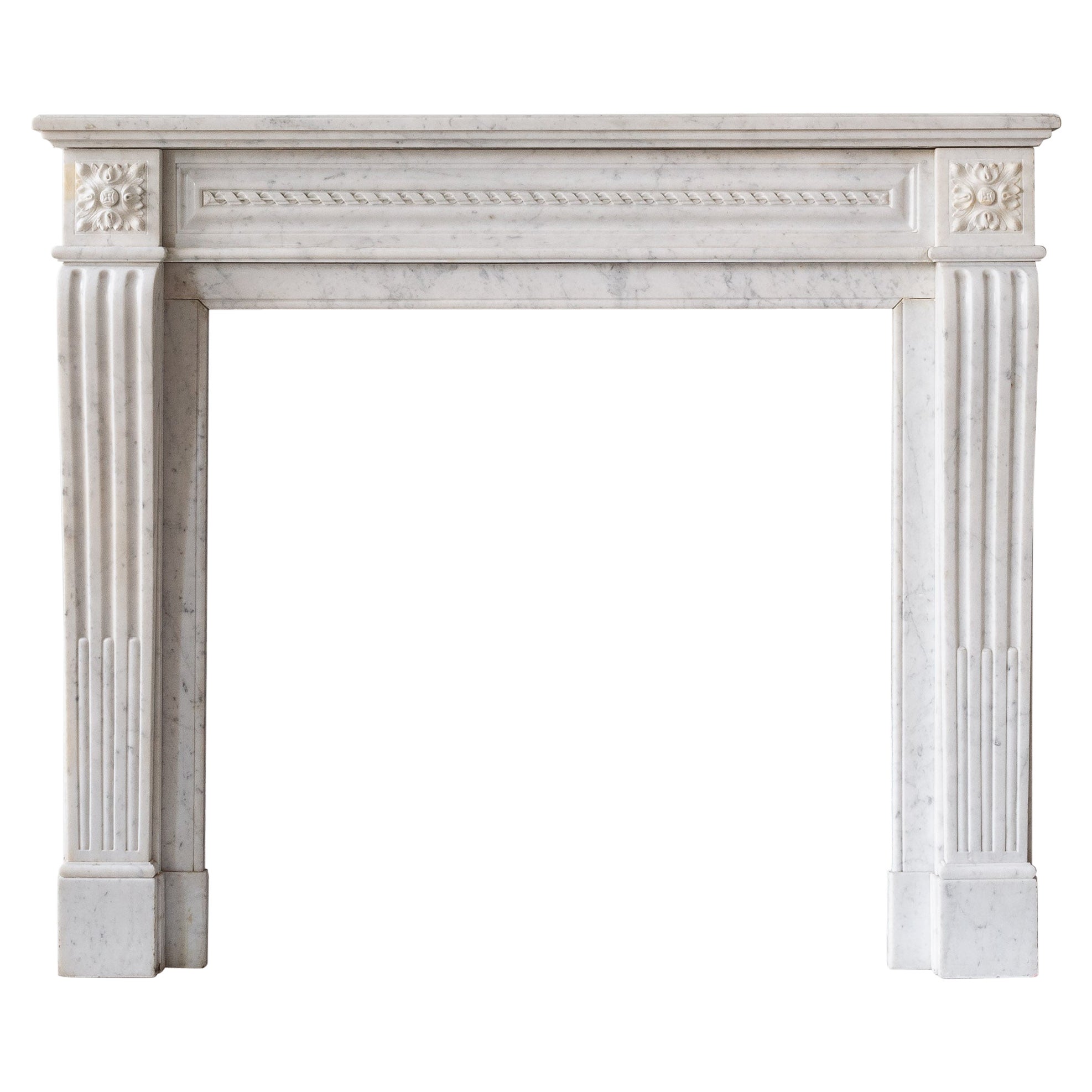 Antique Louis XVI Carrara Marble Fireplace For Sale