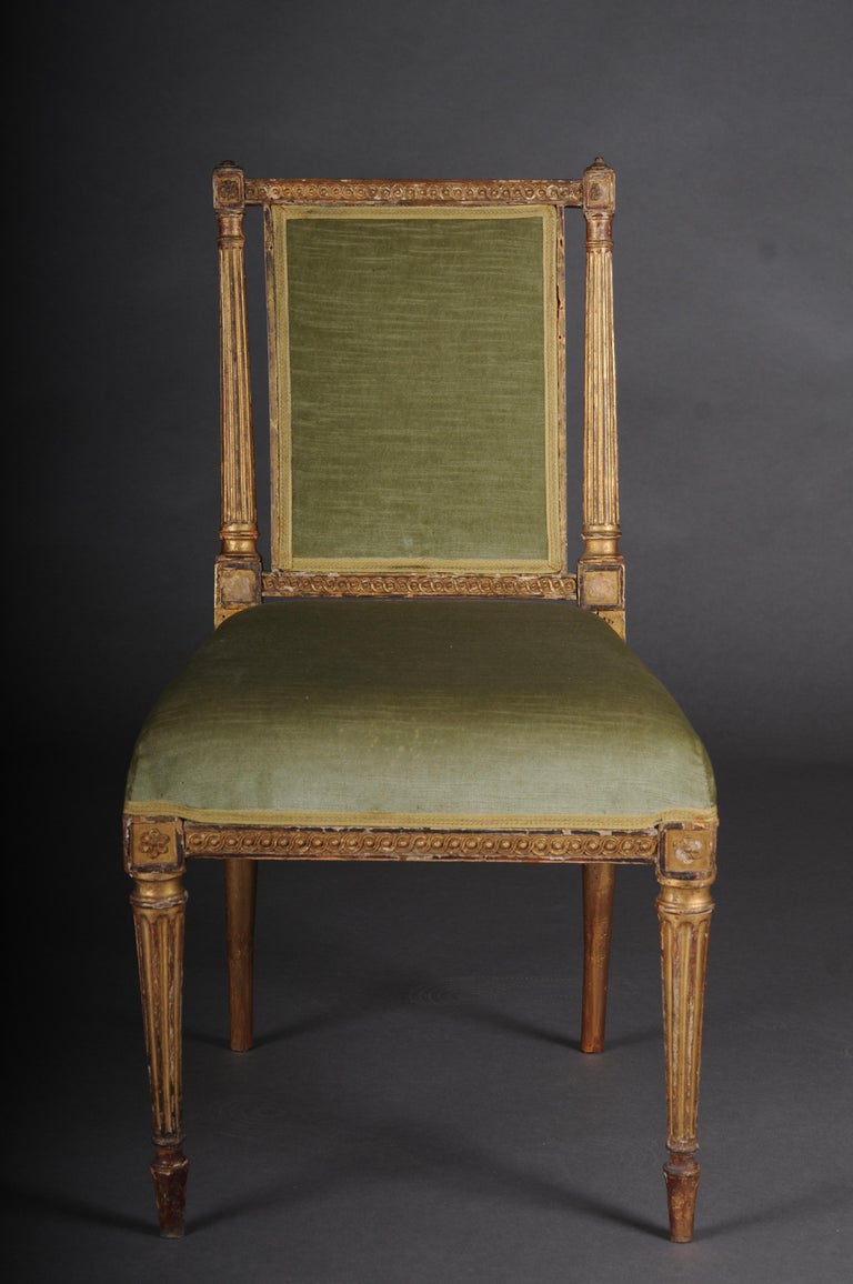 Antique Louis XVI chair, classicism, gilded beech, around 1790 For Sale