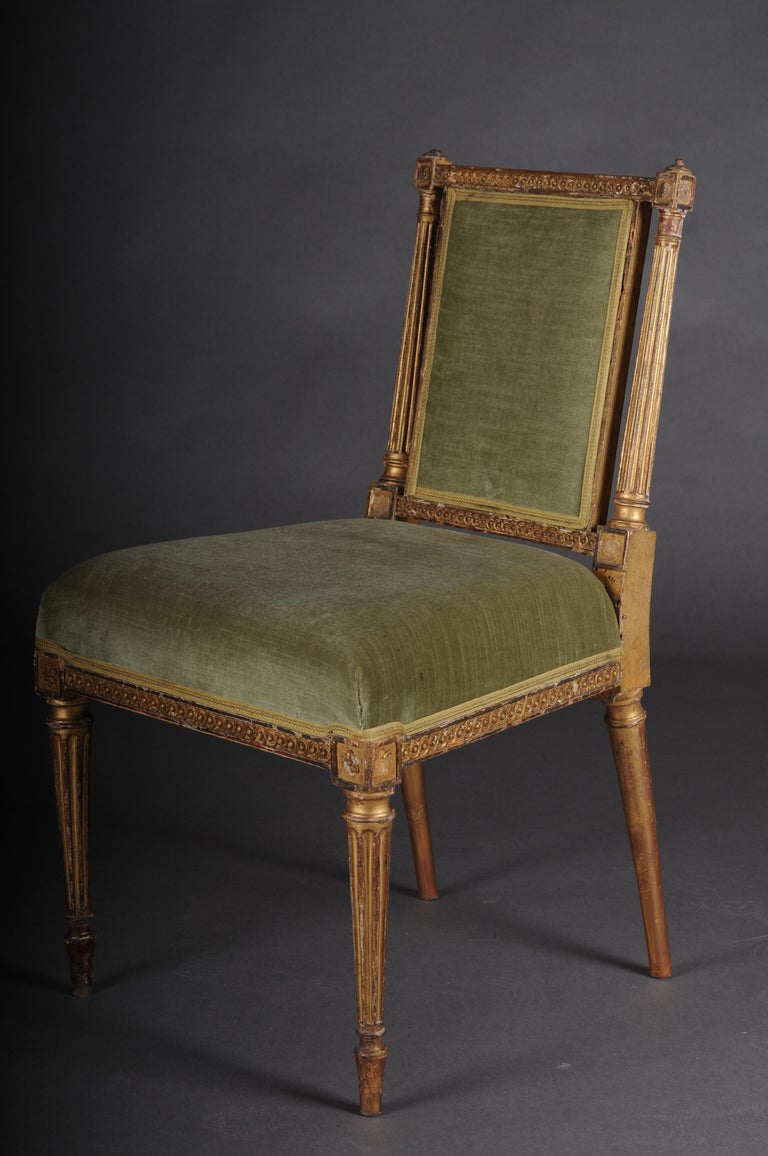 Antique Louis XVI chair, classicism, gilded beech, around 1790 For Sale