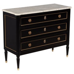 Antique Louis XVI Ebonized Marble Top Commode Chest