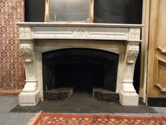 Antique Louis XVI Fireplace in White Carrara Marble, Lion's Paws, 1700, Italy