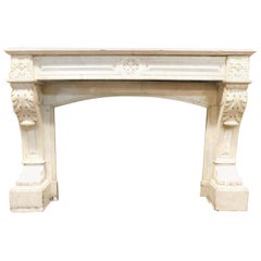 Antique Louis XVI Fireplace in White Carrara Marble, Lion's Paws, 1700, Italy