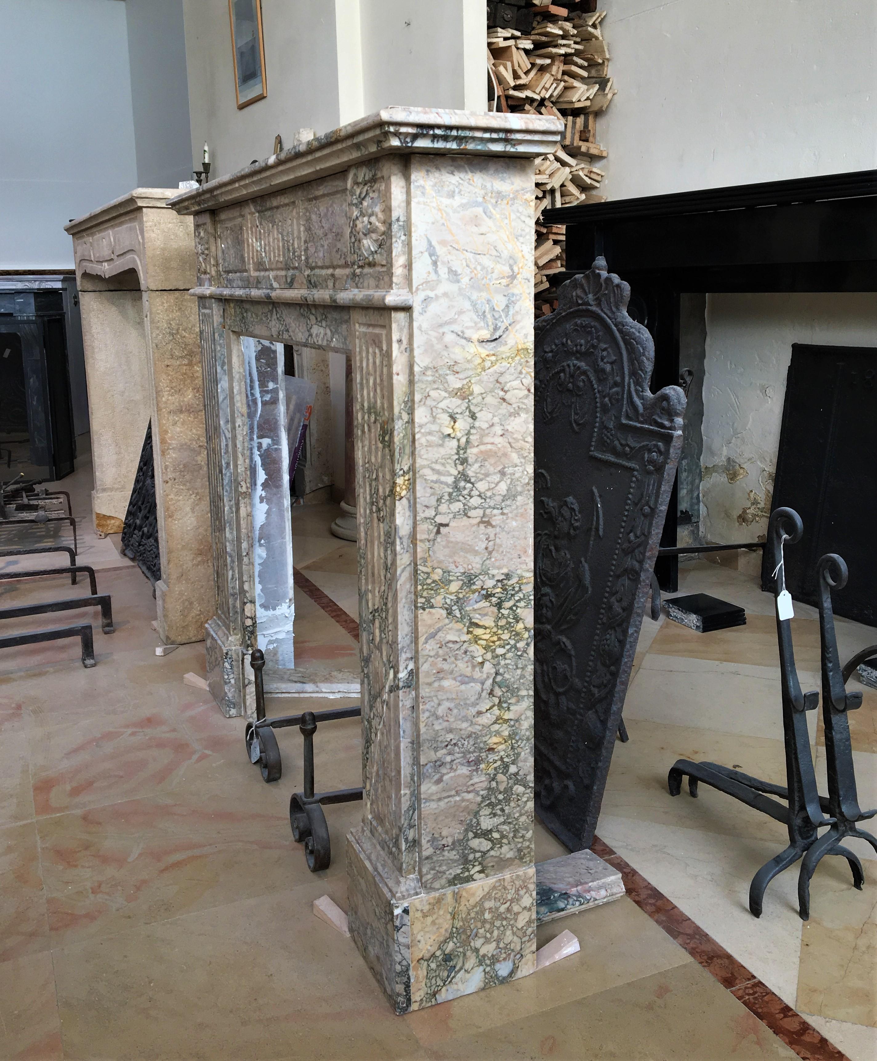 Antique Louis XVI Fireplace Mantel in Beautiful Escalette Marble 6