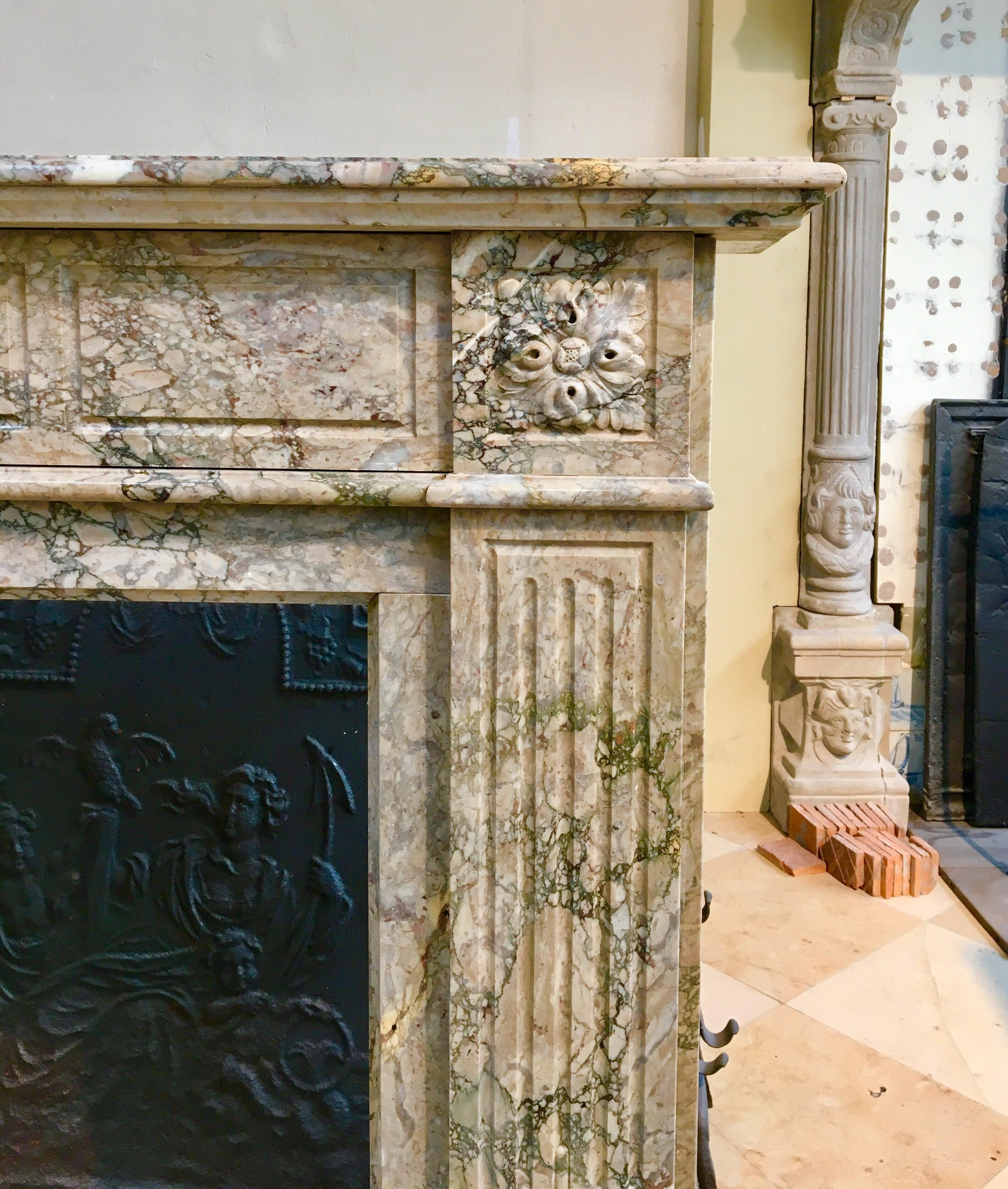 Antique Louis XVI Fireplace Mantel in Beautiful Escalette Marble 9