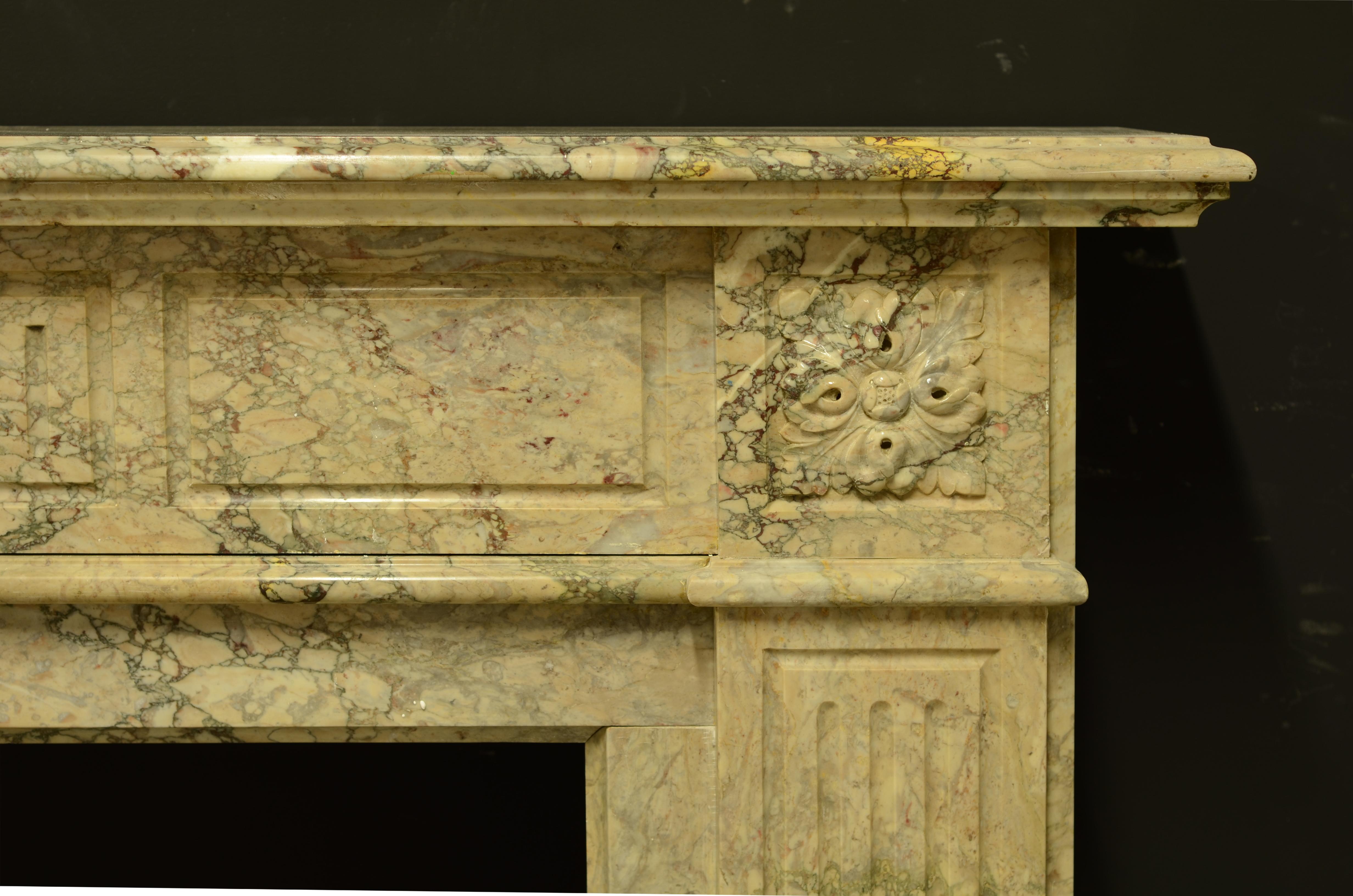 Louis XIV Antique Louis XVI Fireplace Mantel in Beautiful Escalette Marble