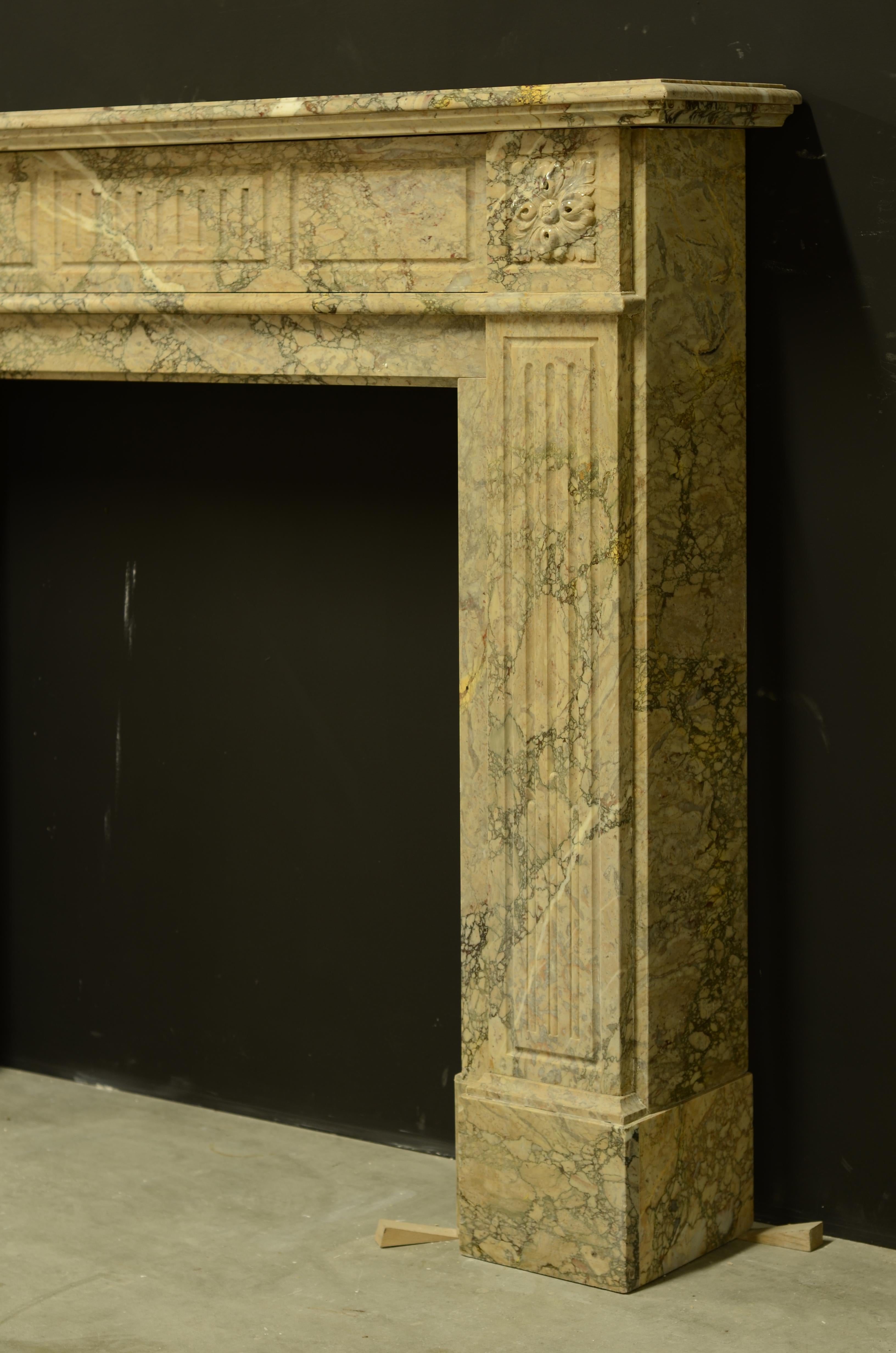 19th Century Antique Louis XVI Fireplace Mantel in Beautiful Escalette Marble