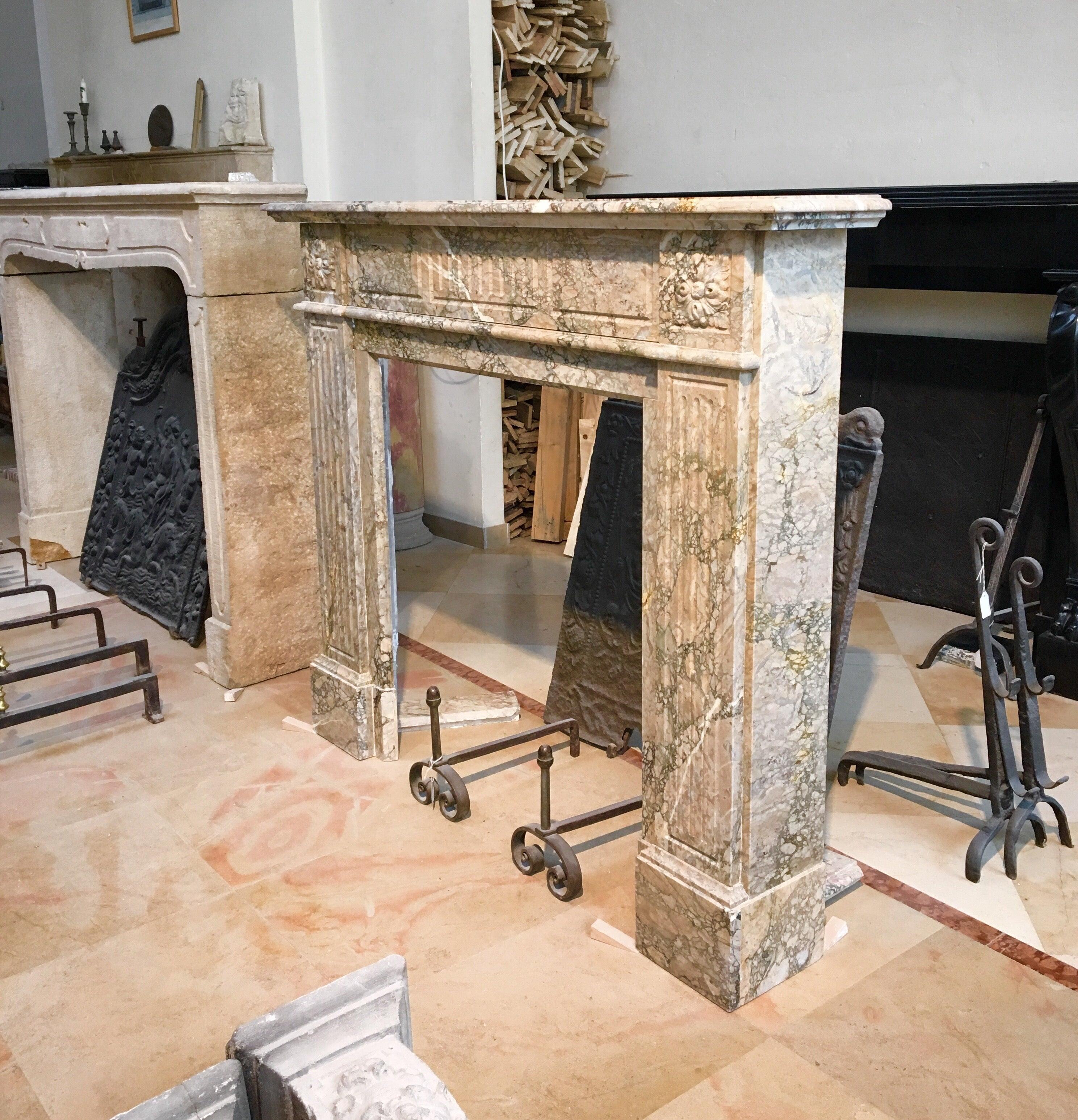 Antique Louis XVI Fireplace Mantel in Beautiful Escalette Marble 3