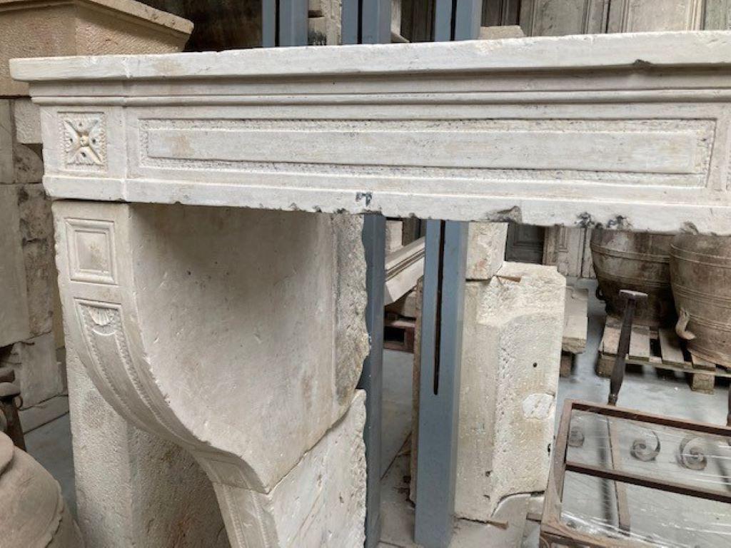 Antique Louis XVI French Limestone Fireplace Mantel, Early 19th Century For Sale 3