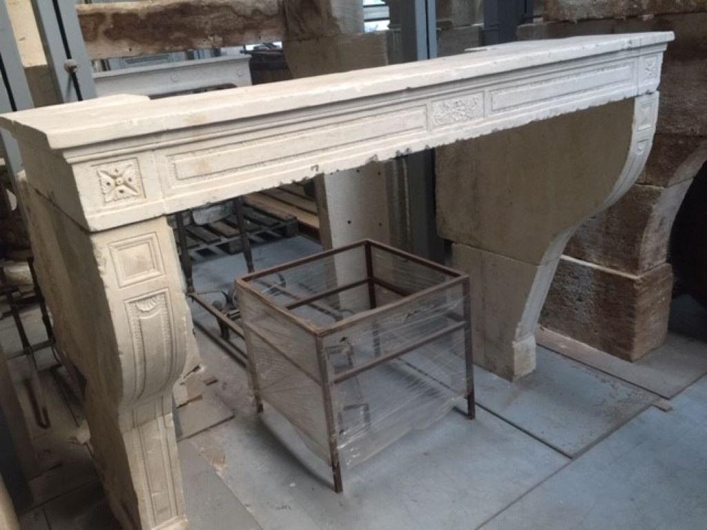 Antique Louis XVI French Limestone Fireplace Mantel, Early 19th Century For Sale 4