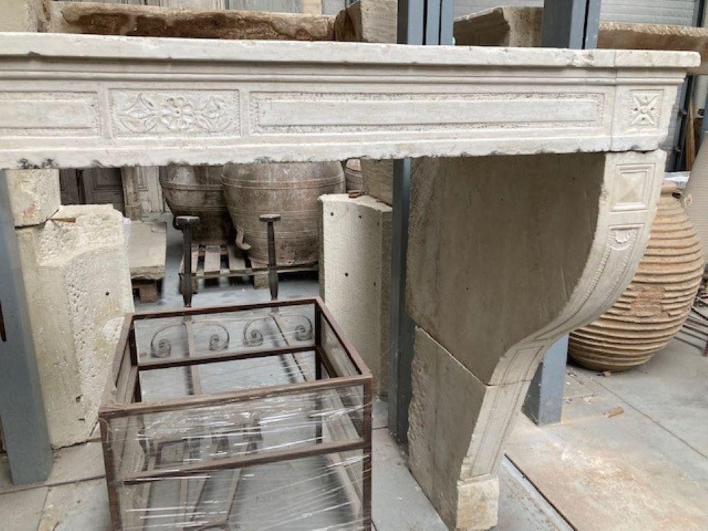 Antique Louis XVI French Limestone Fireplace Mantel, Early 19th Century For Sale 5