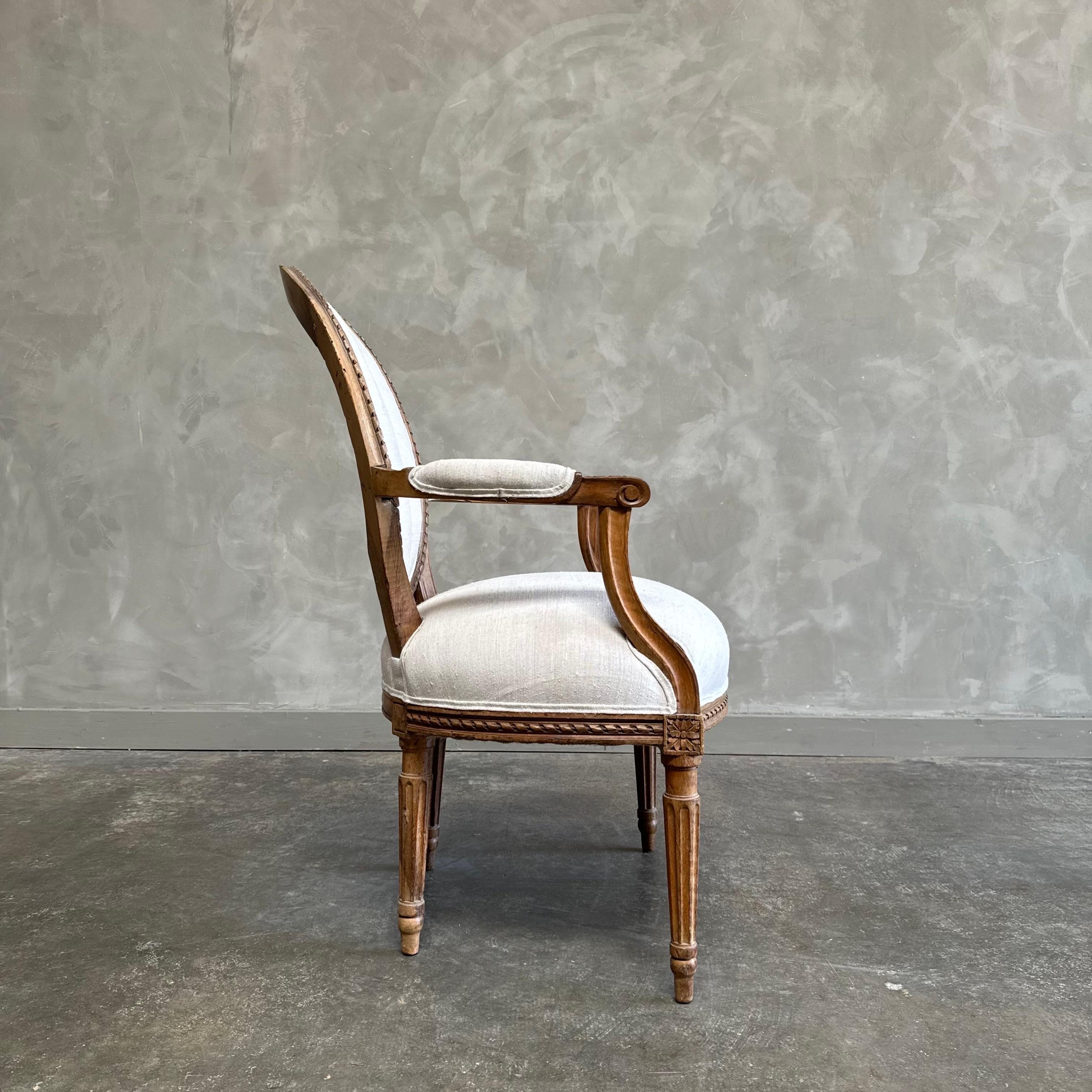 Hemp Antique Louis XVI French Open Arm chair For Sale