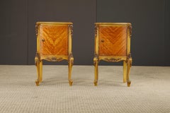 Antique Louis XVI French Provincial Figured Maple Cabinet Nightstands, c. 1920s