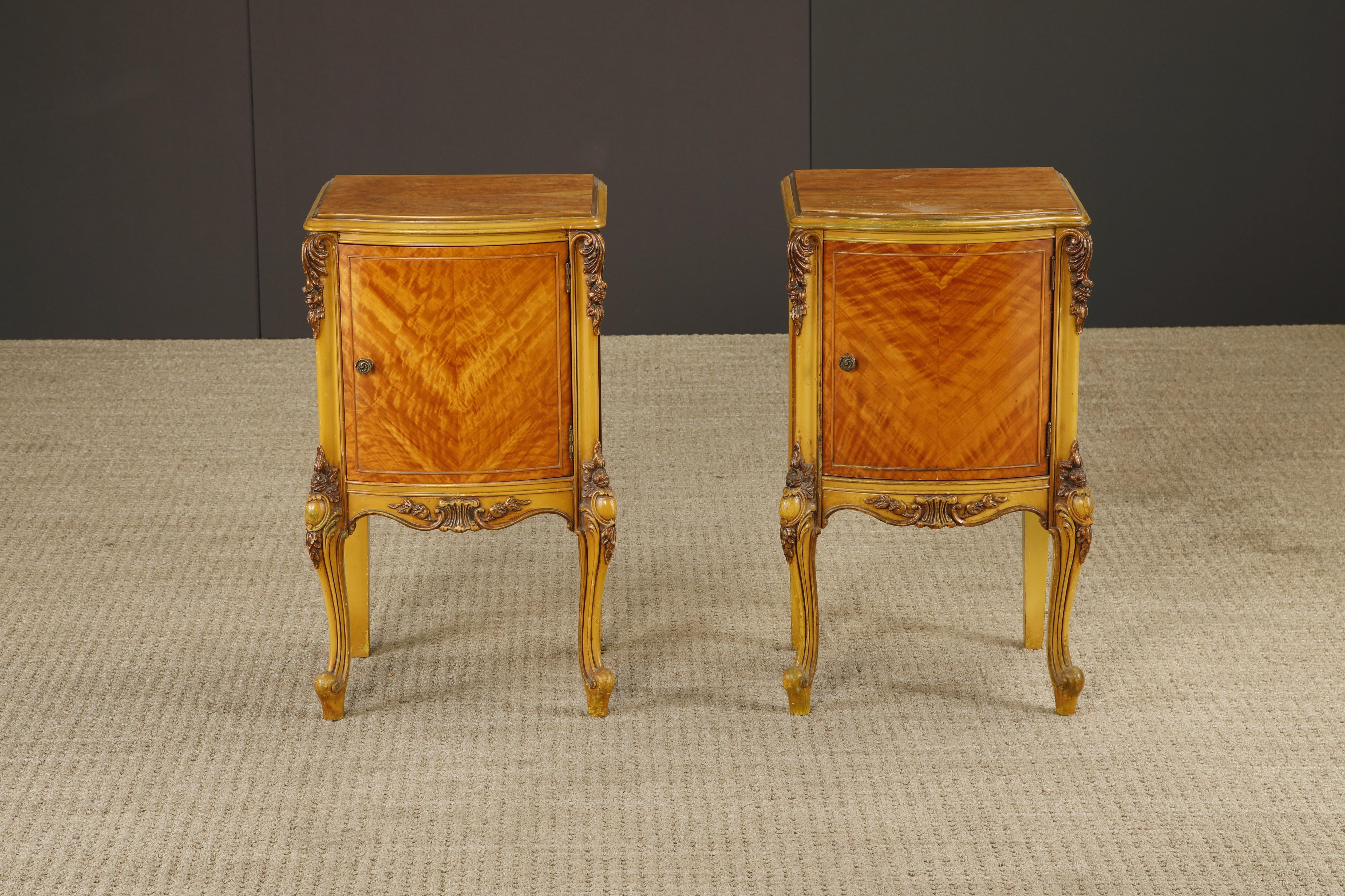 Provincial français Antique Louis XVI French Provincial Figured Maple Cabinet Nightstands, c. 1920s en vente