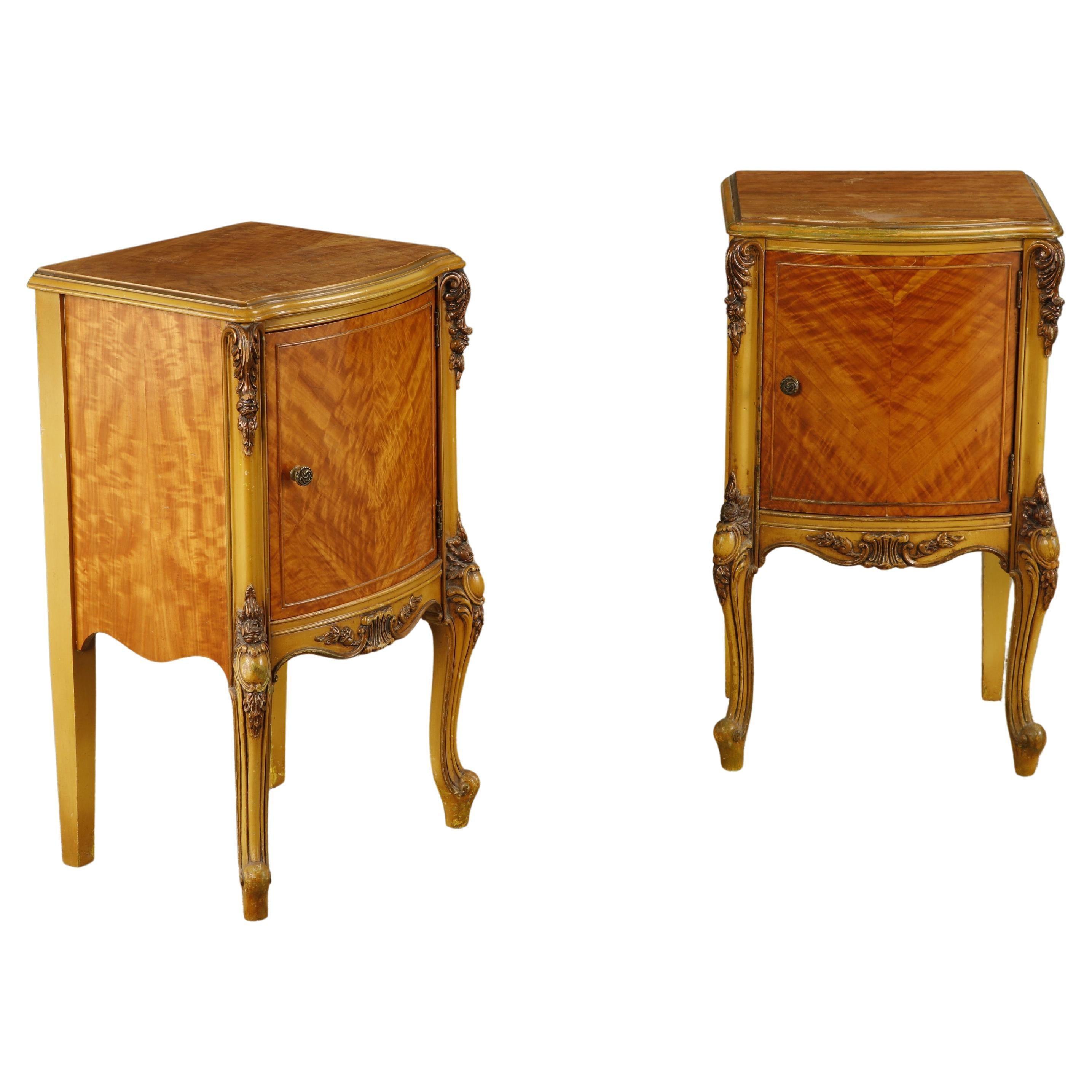 Antique Louis XVI French Provincial Figured Maple Cabinet Nightstands, c. 1920s